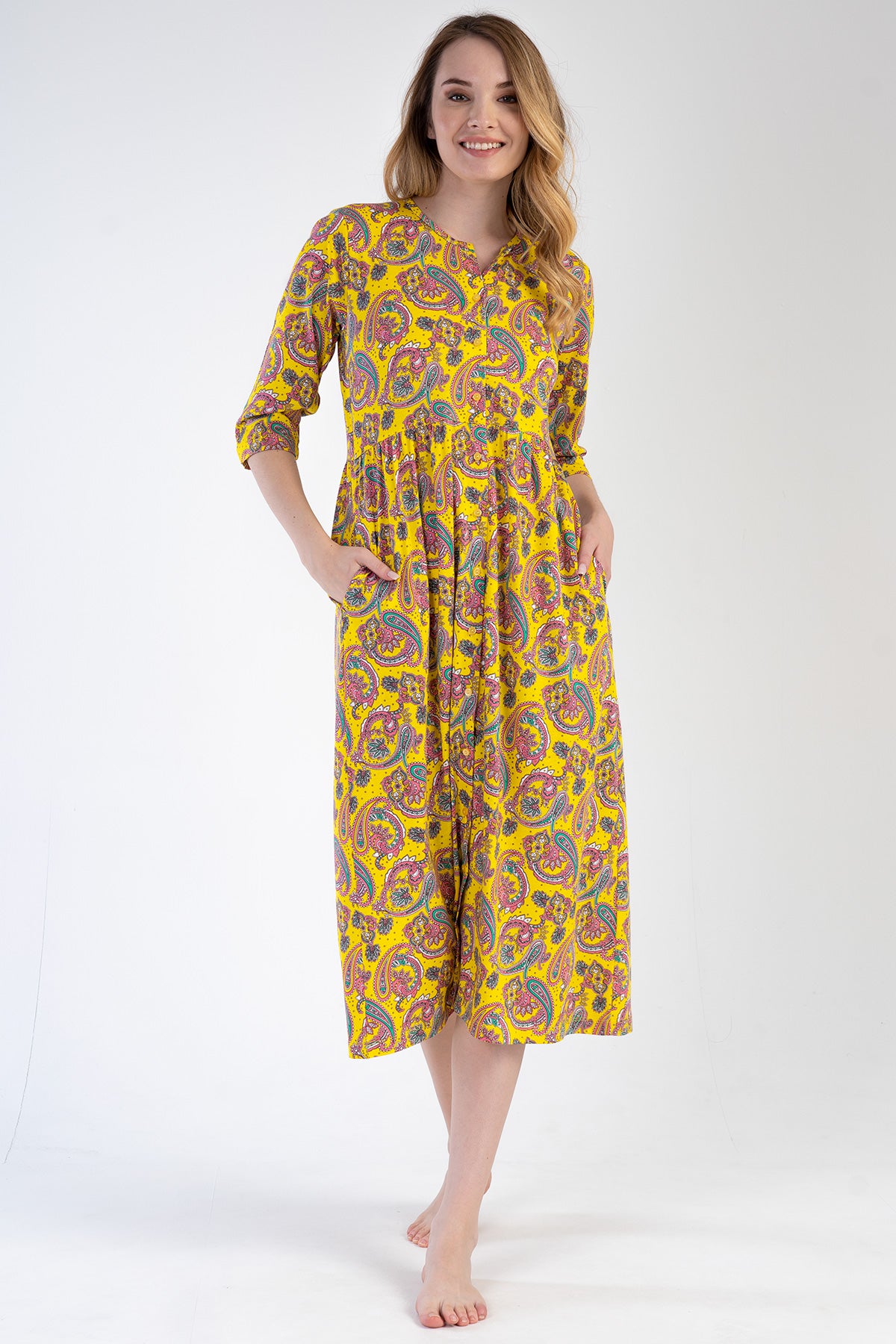 KADIN P.MODAL KISA KOL DUGMELI CEPLI ELBISE