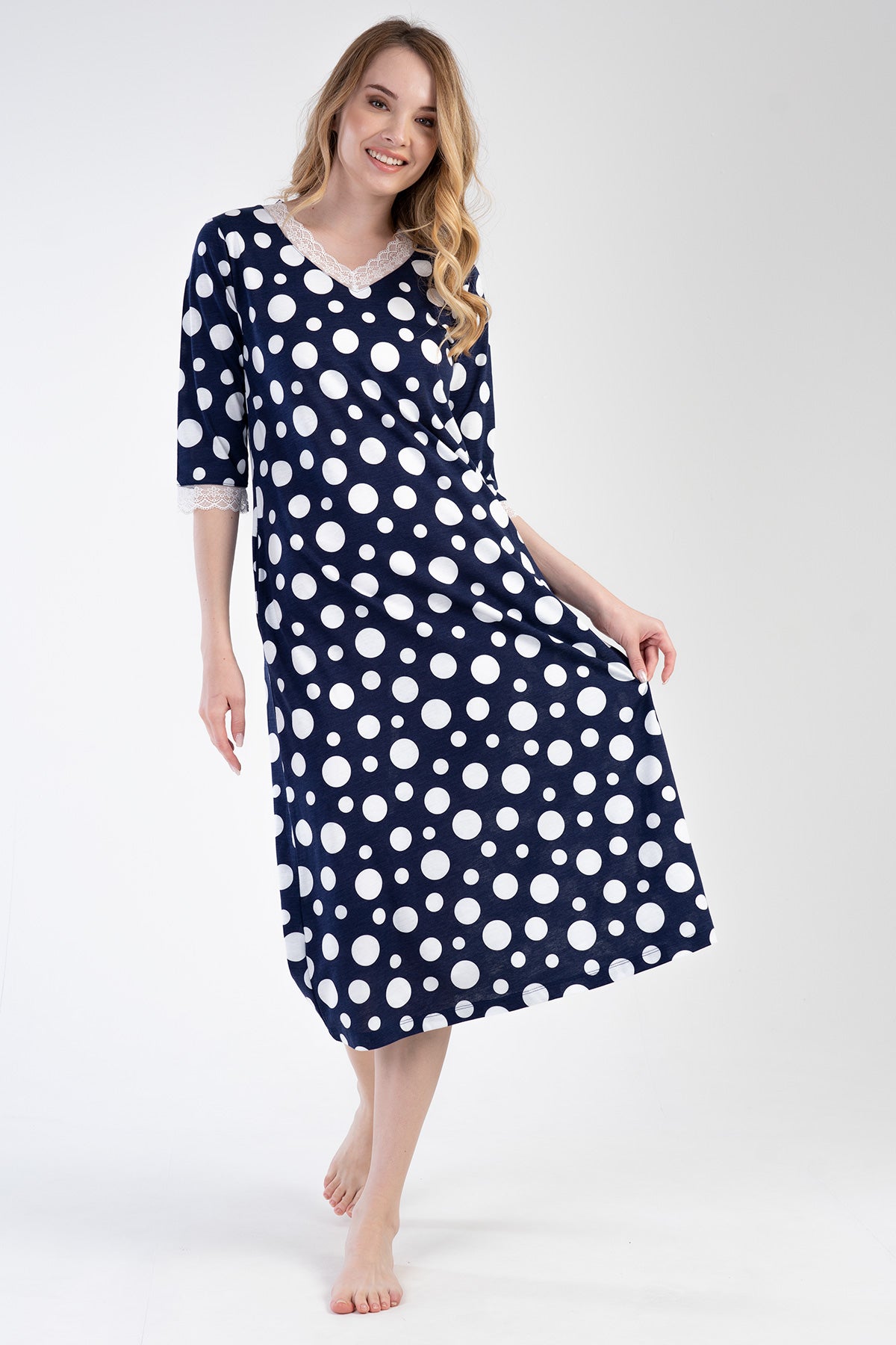 WOMEN'S P.MODAL V-NECK 3/4 SLEEVE POCKET DRESS - INDIGO