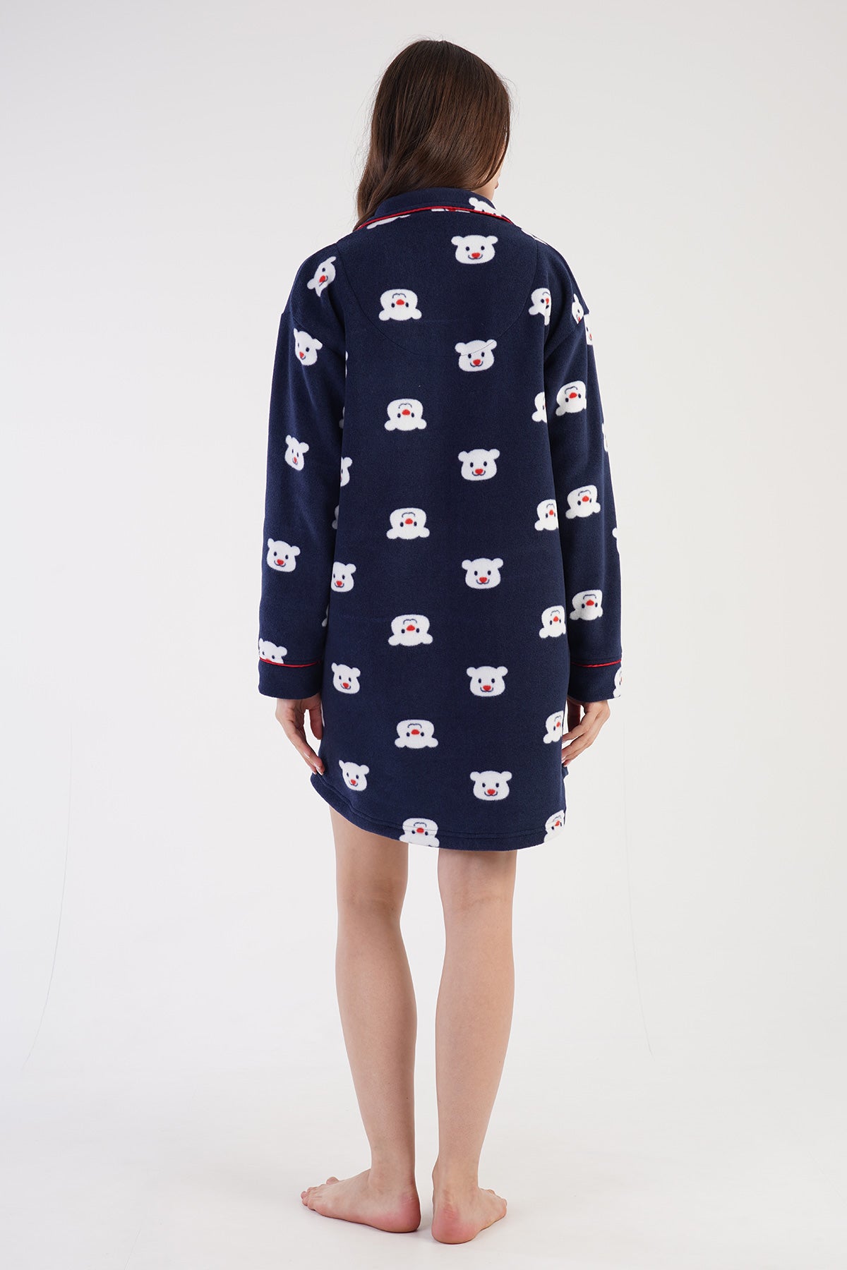 KADIN POLAR TAMAMI DUGMELI UZUN KOL ETEGI OVAL GOMLEK TUNIK