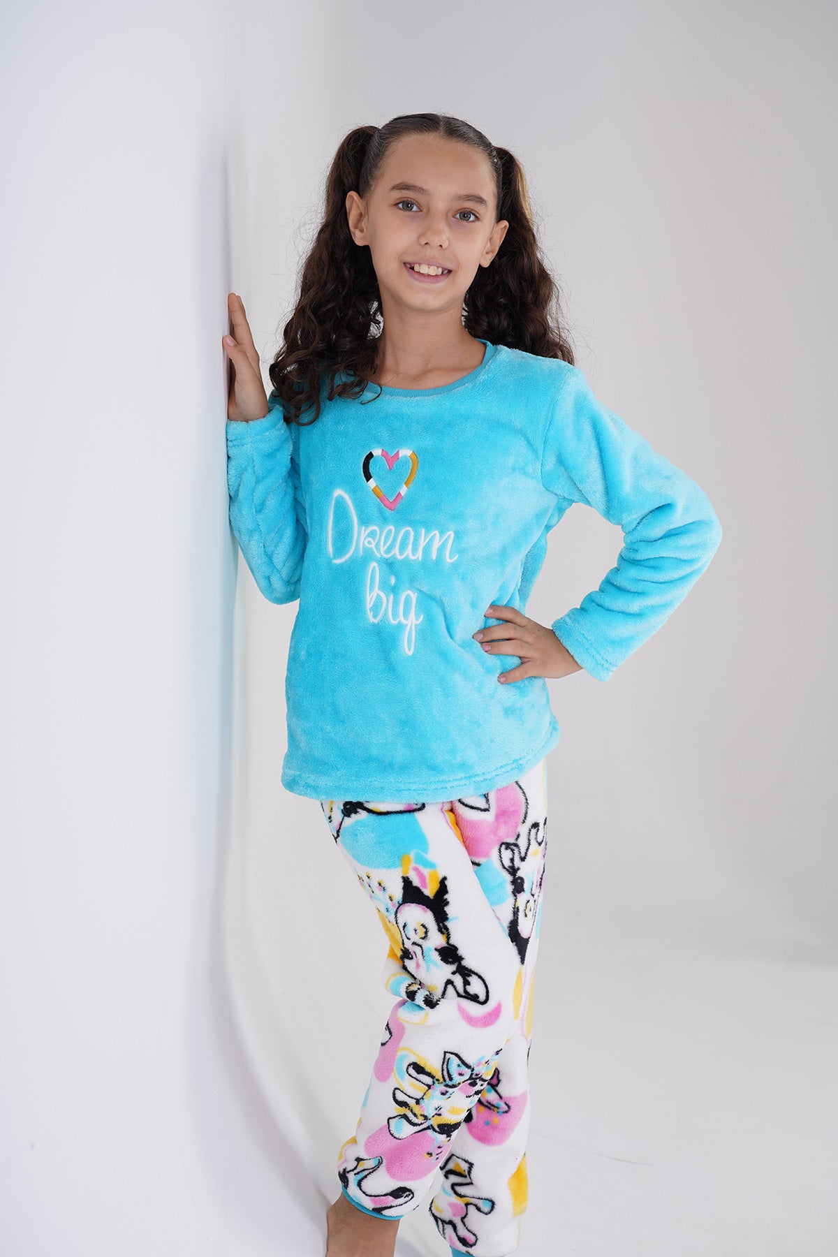 KIZ COCUK SOFT O YAKA UZUN KOL ETEGI OVAL MANSETLI PIJAMA TAKIM(7-8/13-14) - PARLAK MINT