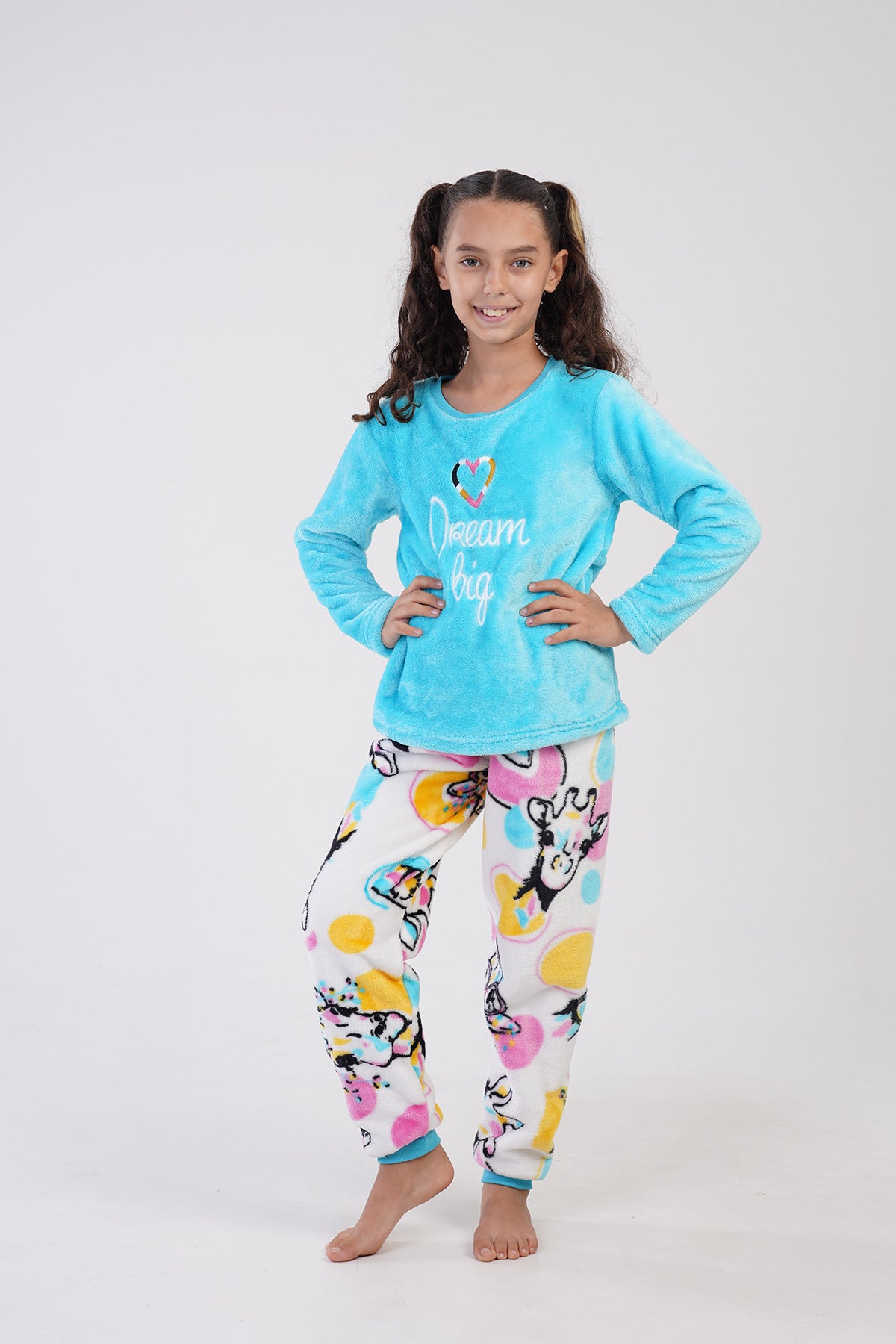 KIZ COCUK SOFT O YAKA UZUN KOL ETEGI OVAL MANSETLI PIJAMA TAKIM(7-8/13-14) - PARLAK MINT