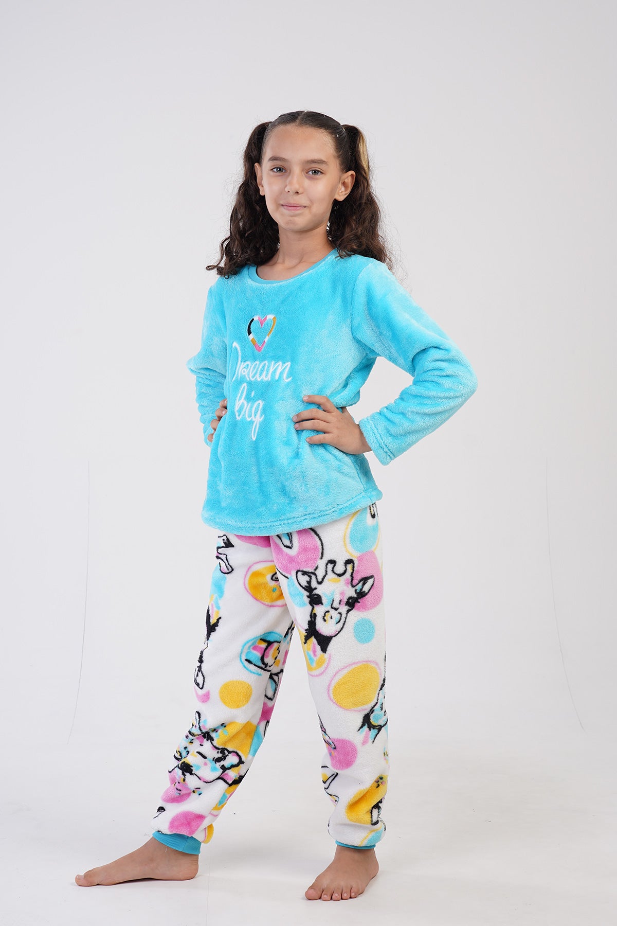 KIZ COCUK SOFT O YAKA UZUN KOL ETEGI OVAL MANSETLI PIJAMA TAKIM(7-8/13-14) - PARLAK MINT