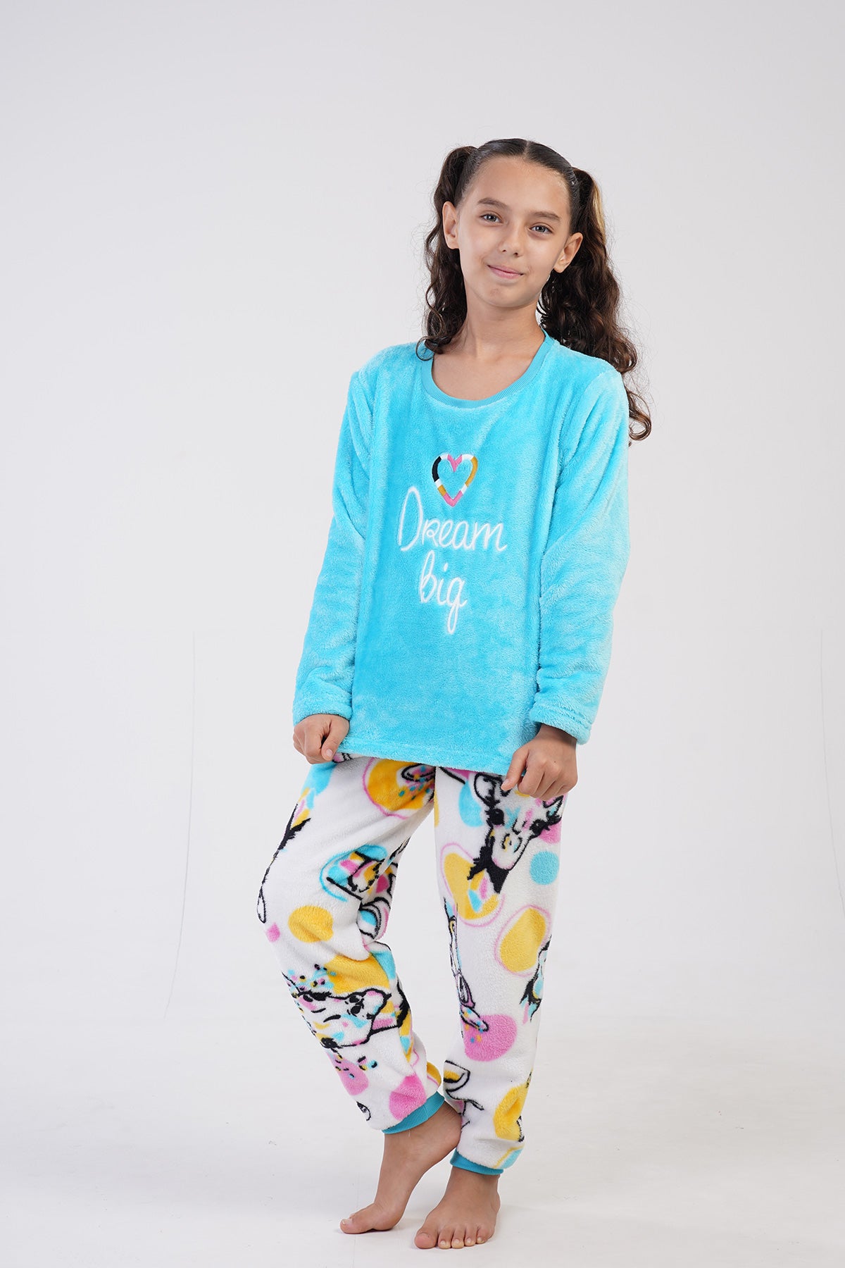KIZ COCUK SOFT O YAKA UZUN KOL ETEGI OVAL MANSETLI PIJAMA TAKIM(7-8/13-14) - PARLAK MINT