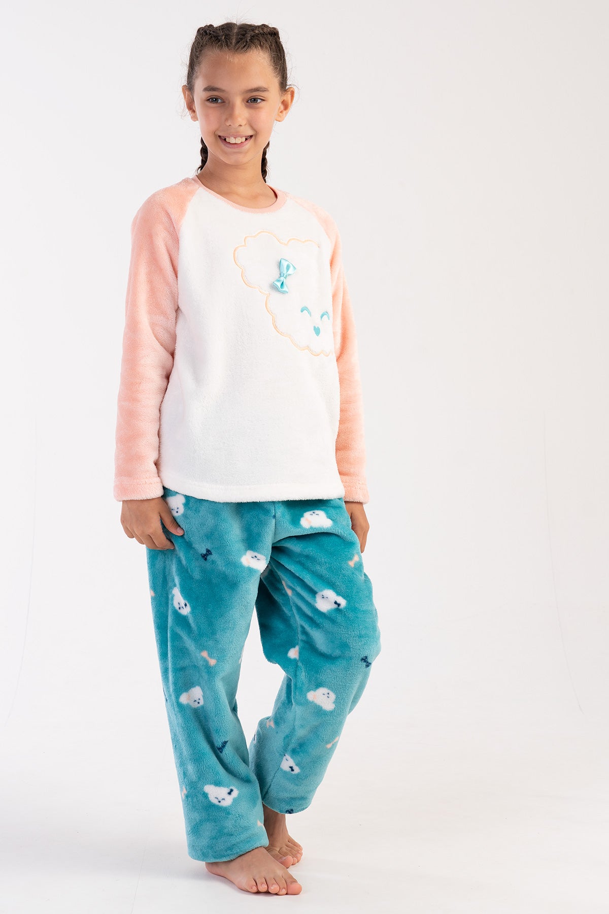 KIZ COCUK SOFT O YAKA REGLAN UZUN KOL ETEGI OVAL PIJAMA TAKIM( 7-8/13-14) - SOFT PINK
