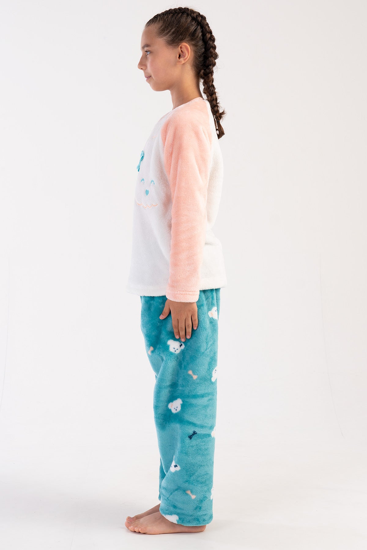 KIZ COCUK SOFT O YAKA REGLAN UZUN KOL ETEGI OVAL PIJAMA TAKIM( 7-8/13-14) - SOFT PINK