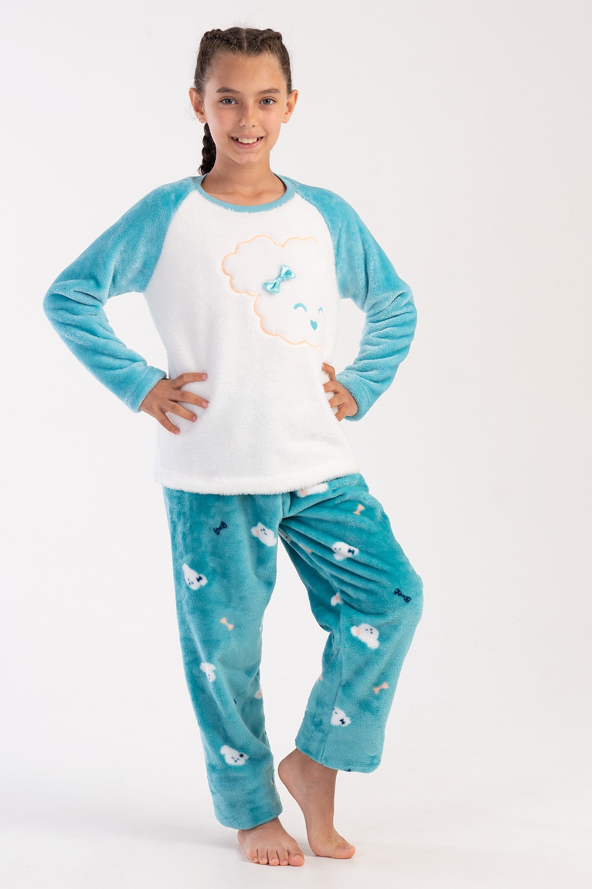 KIZ COCUK SOFT O YAKA REGLAN UZUN KOL ETEGI OVAL PIJAMA TAKIM( 7-8/13-14) - YENI AQUA