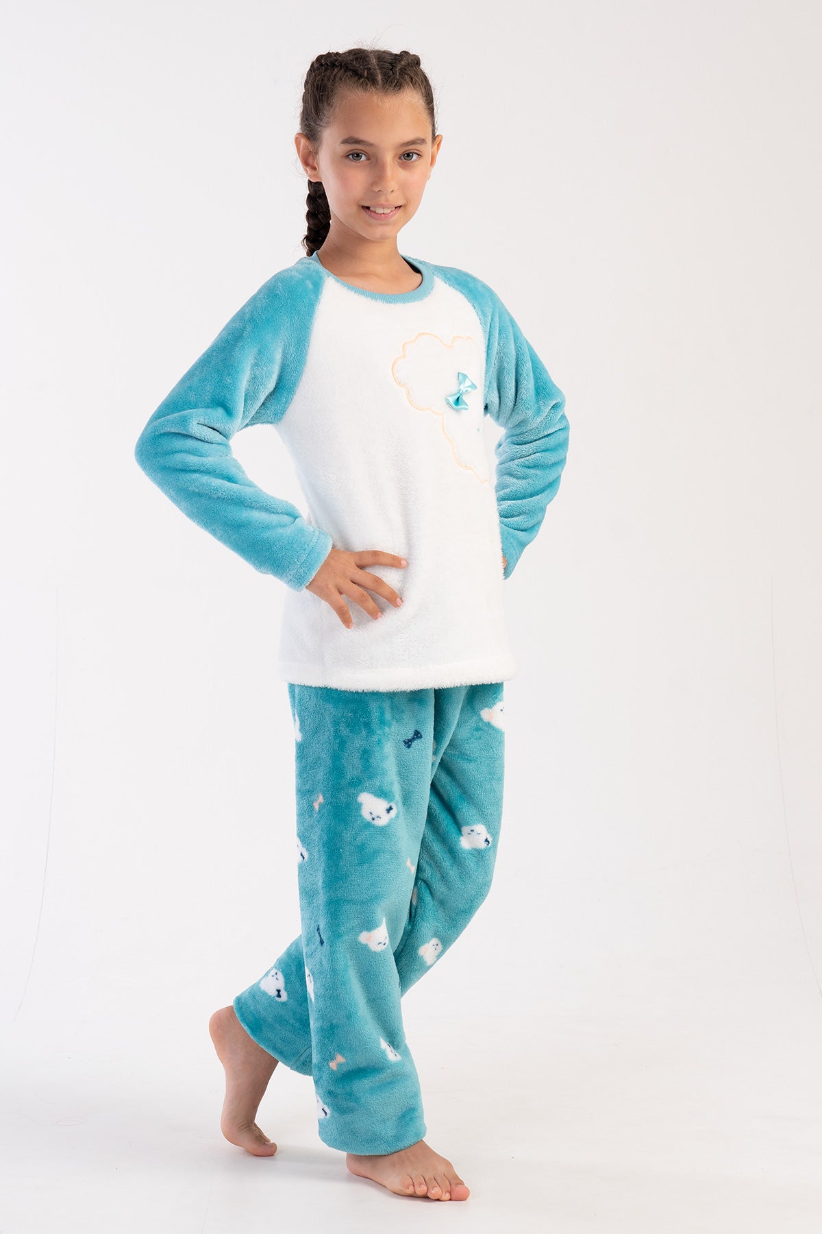 KIZ COCUK SOFT O YAKA REGLAN UZUN KOL ETEGI OVAL PIJAMA TAKIM( 7-8/13-14) - YENI AQUA