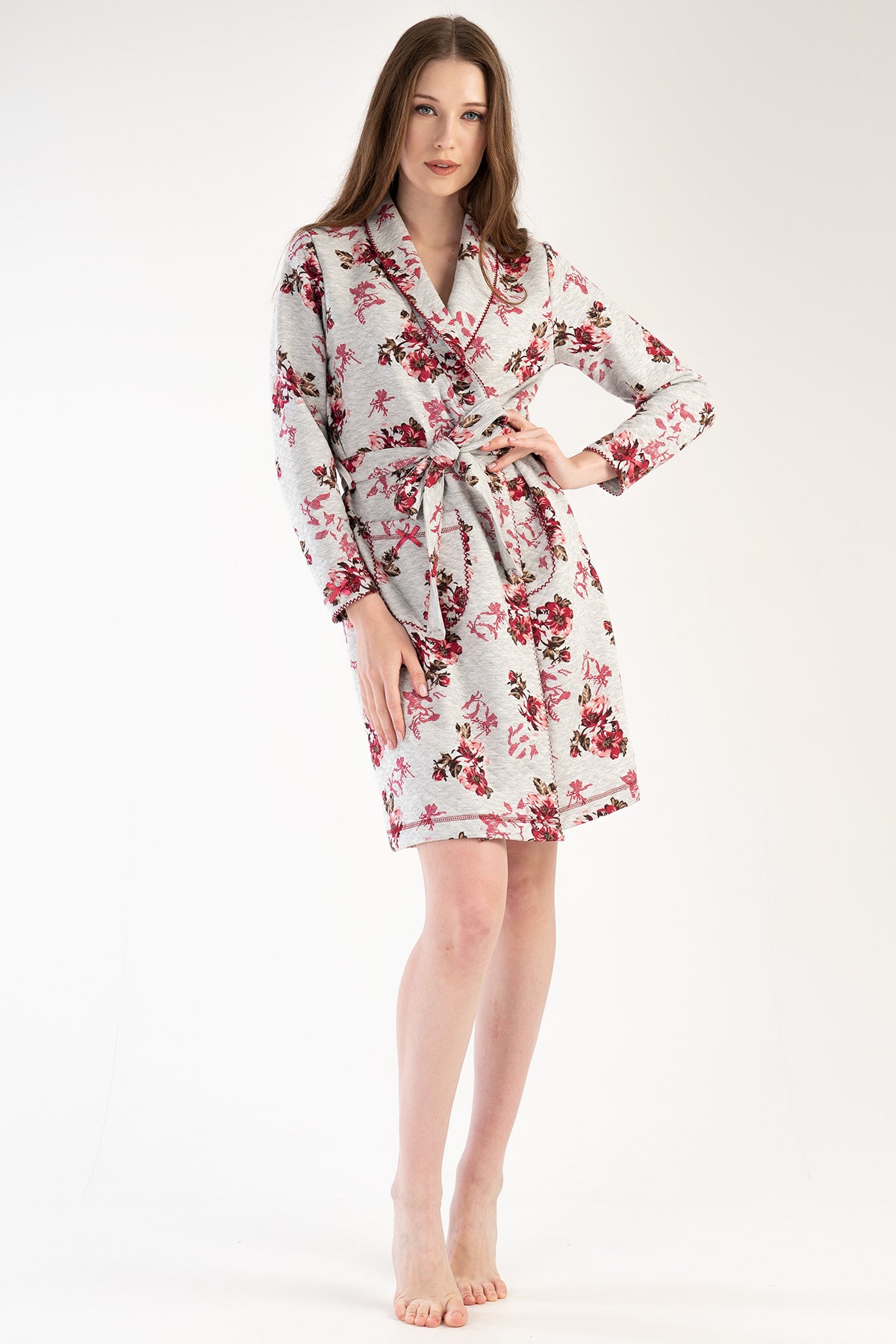 KADIN KAPITONE SAL YAKA UZUN KOL KISA SABAHLIK