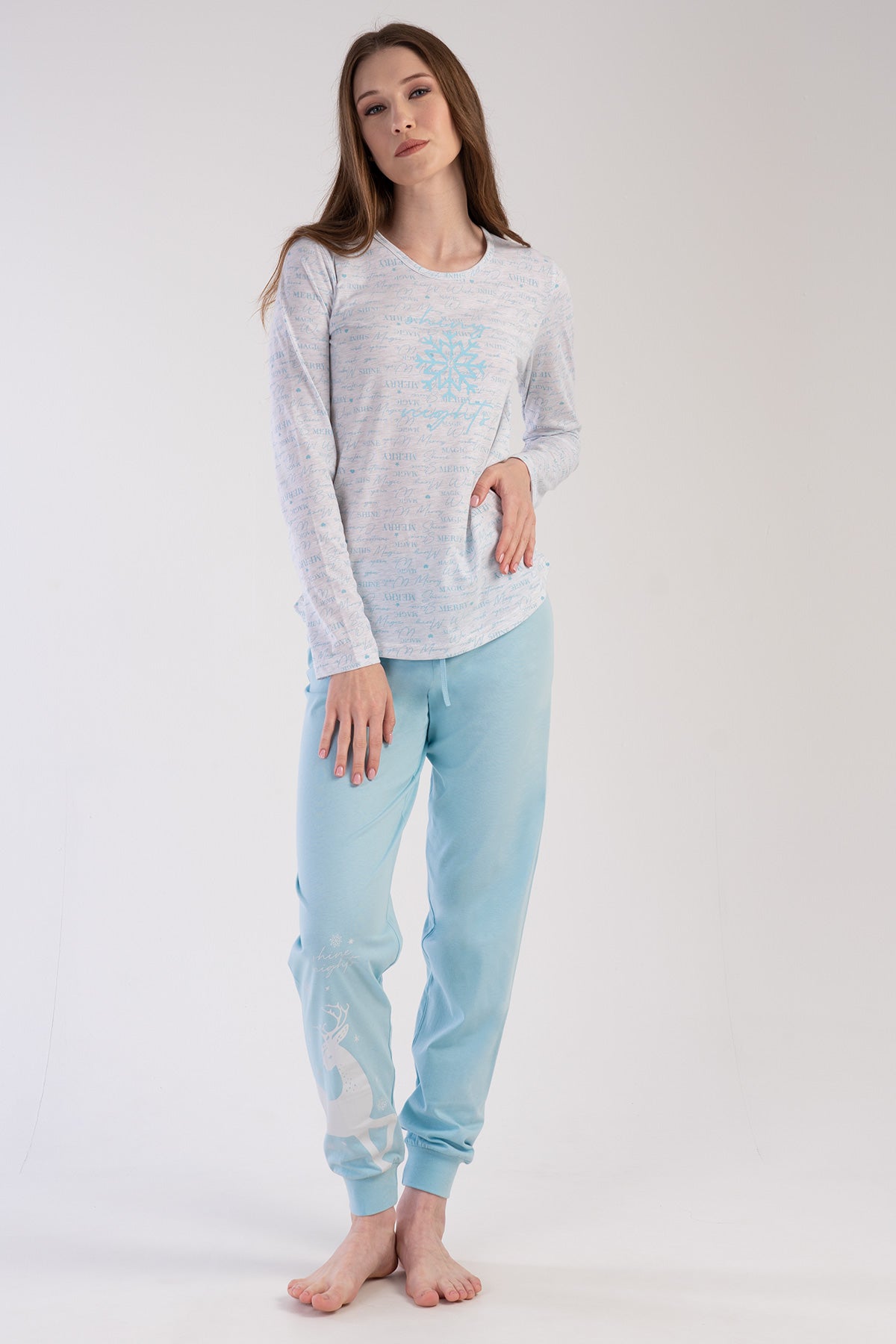 KADIN P.SUPREM O YAKA UZUN KOL ETEGI OVAL MANSETLI PIJAMA TAKIM - GRAY MELANGE