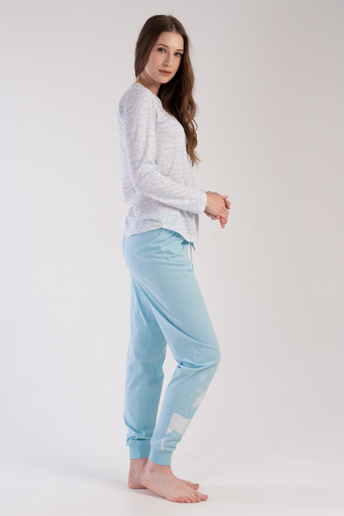 KADIN P.SUPREM O YAKA UZUN KOL ETEGI OVAL MANSETLI PIJAMA TAKIM - GRAY MELANGE