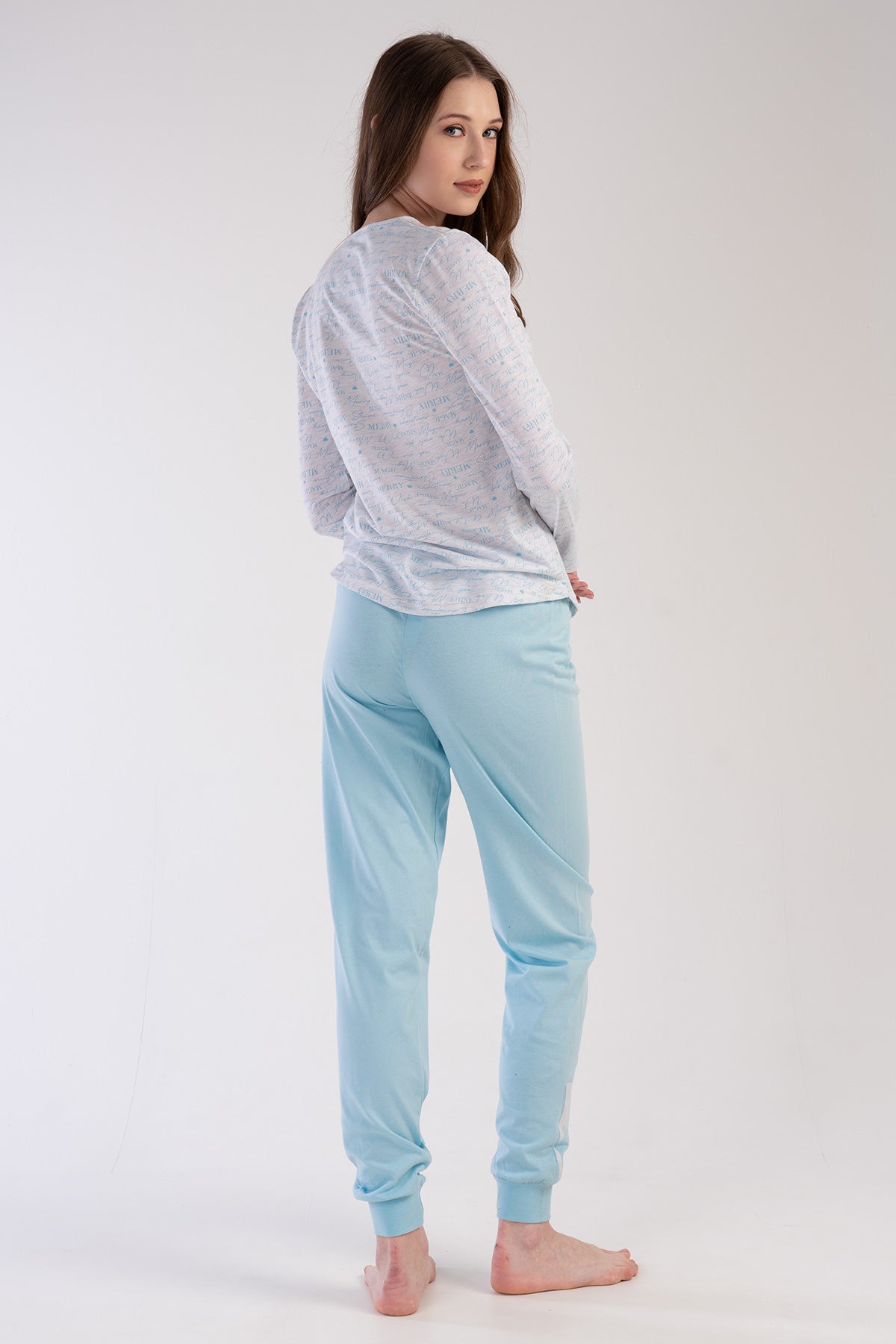KADIN P.SUPREM O YAKA UZUN KOL ETEGI OVAL MANSETLI PIJAMA TAKIM - GRAY MELANGE