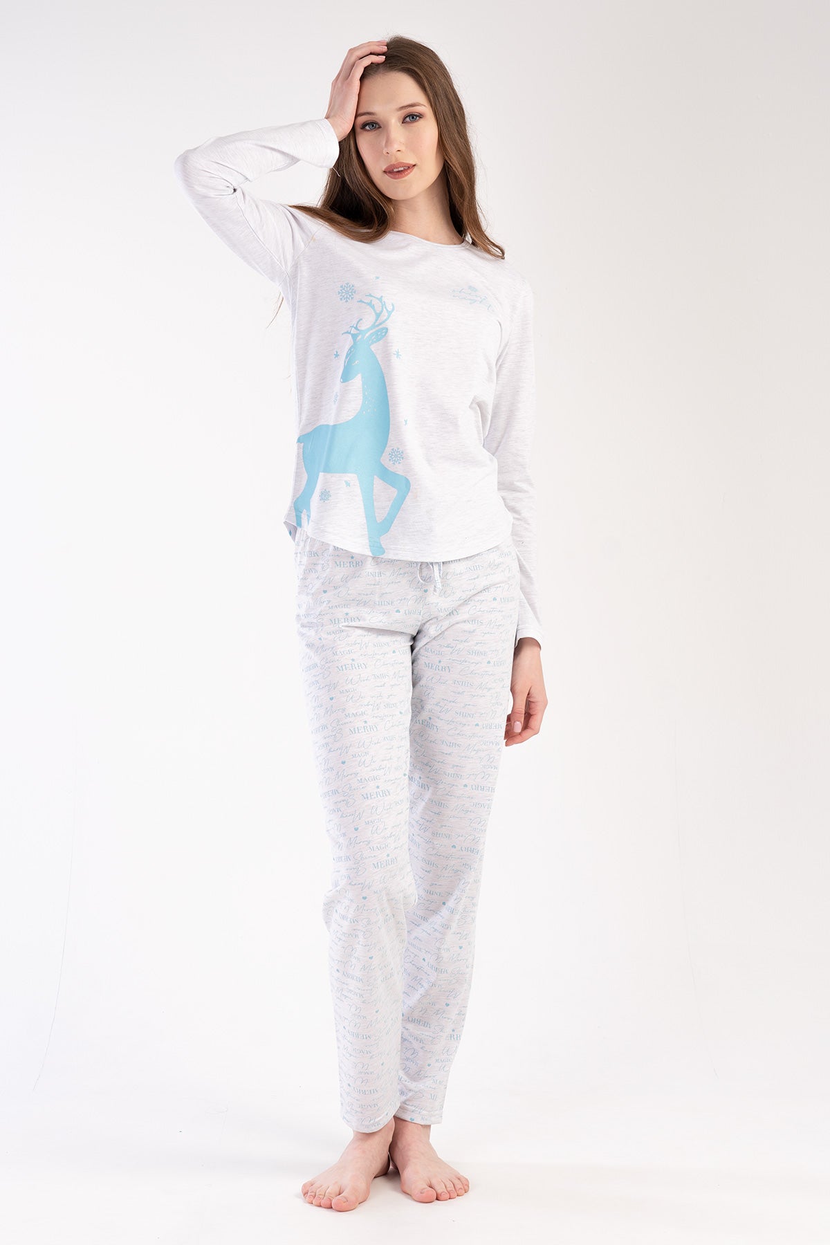 KADIN P.SUPREM O YAKA UZUN KOL ETEGI OVAL PIJAMA TAKIM - GRAY MELANGE