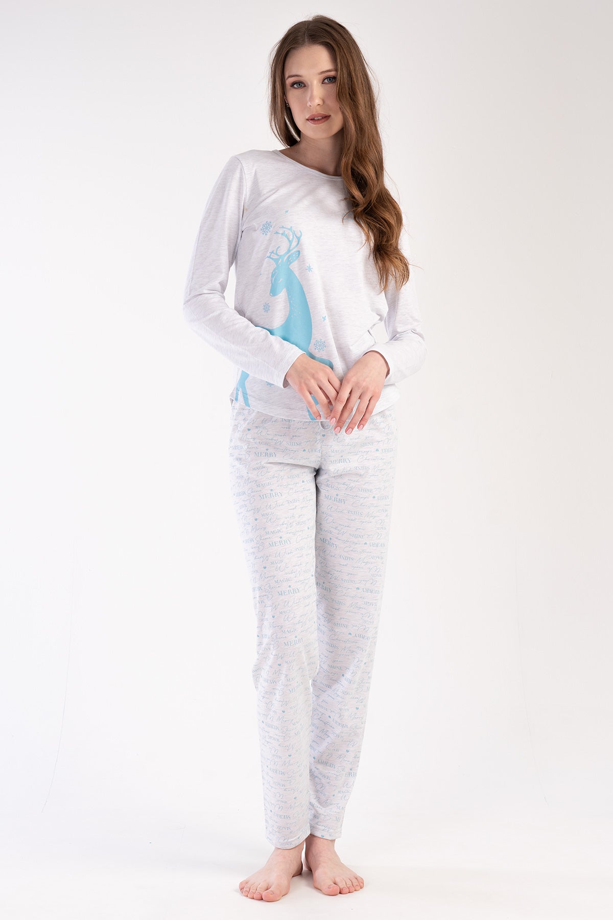KADIN P.SUPREM O YAKA UZUN KOL ETEGI OVAL PIJAMA TAKIM - GRAY MELANGE