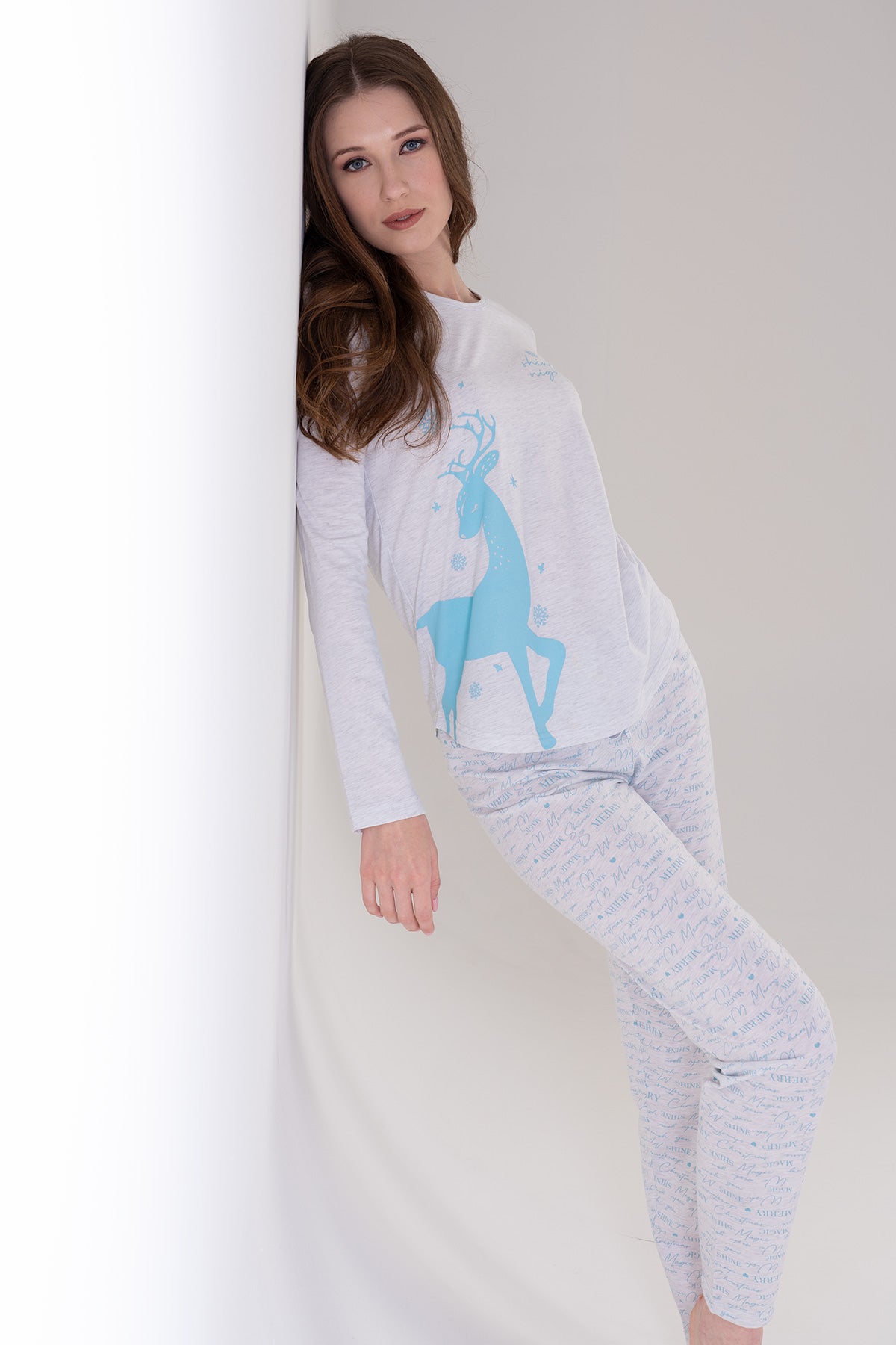 KADIN P.SUPREM O YAKA UZUN KOL ETEGI OVAL PIJAMA TAKIM - GRAY MELANGE