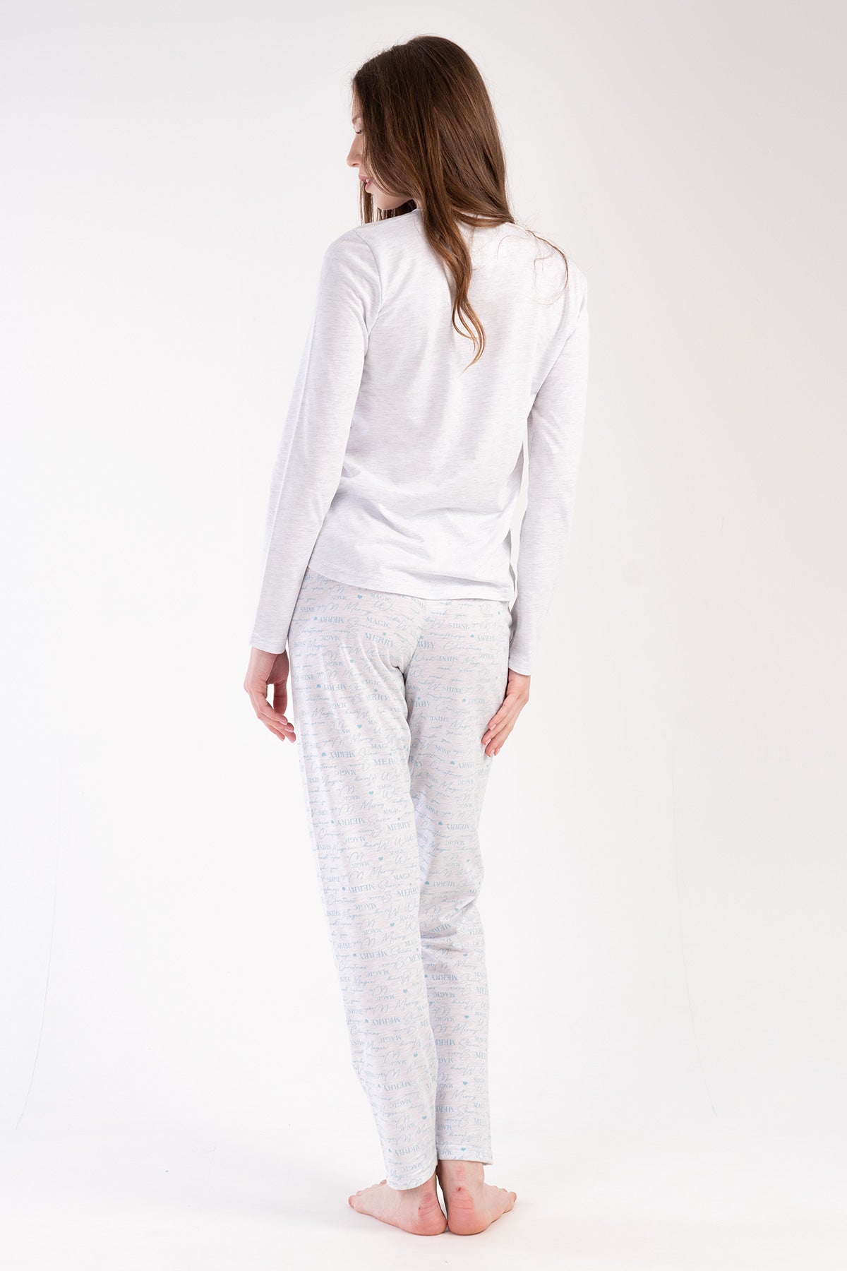 KADIN P.SUPREM O YAKA UZUN KOL ETEGI OVAL PIJAMA TAKIM - GRAY MELANGE