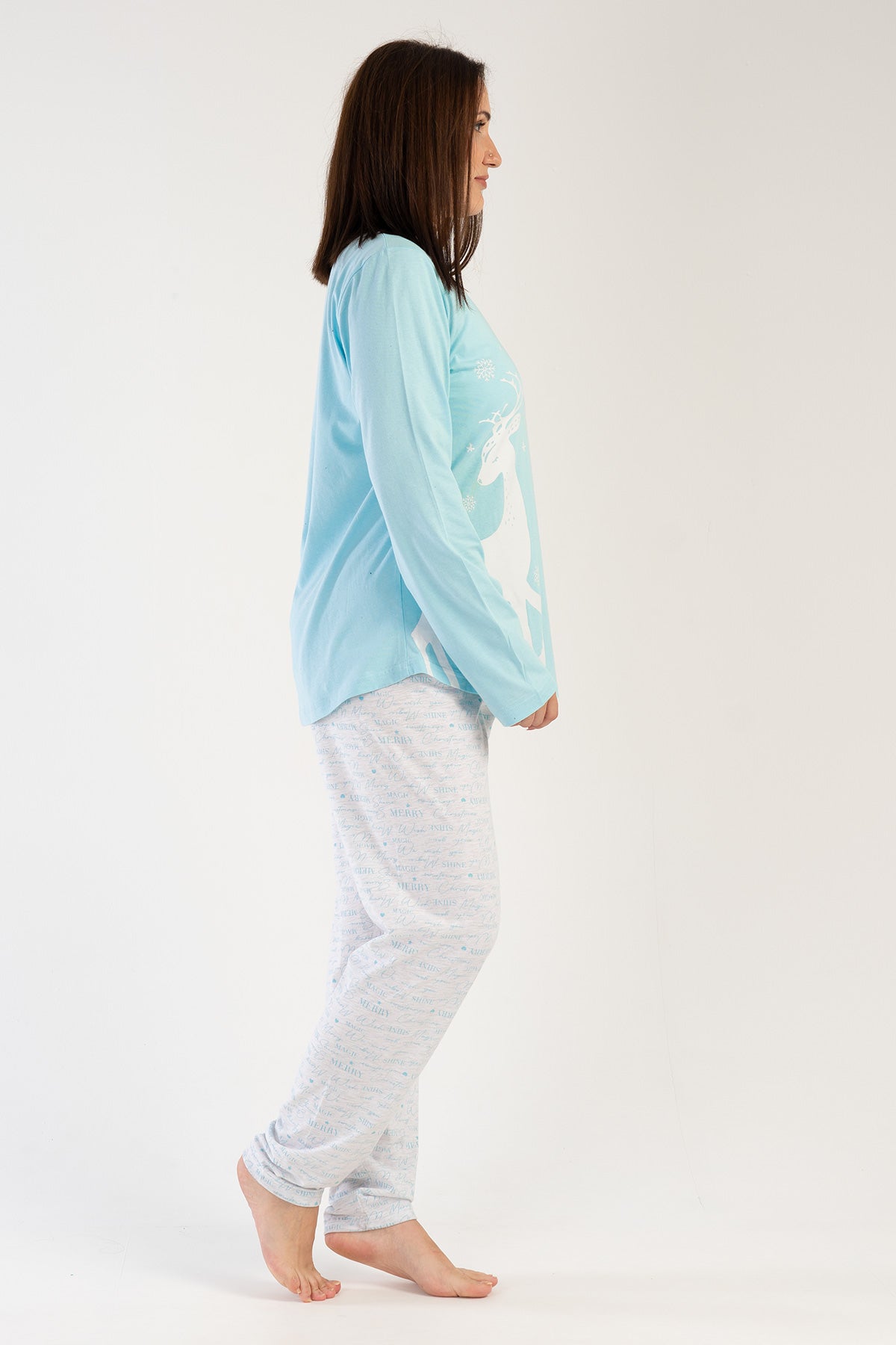 KADIN P.SUPREM XXL O YAKA UZUN KOL ETEGI OVAL PIJAMA TAKIM - MAVI