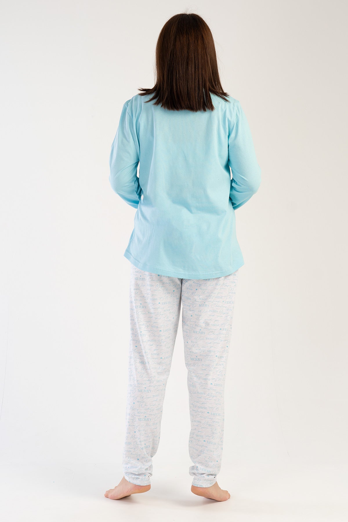 KADIN P.SUPREM XXL O YAKA UZUN KOL ETEGI OVAL PIJAMA TAKIM - MAVI
