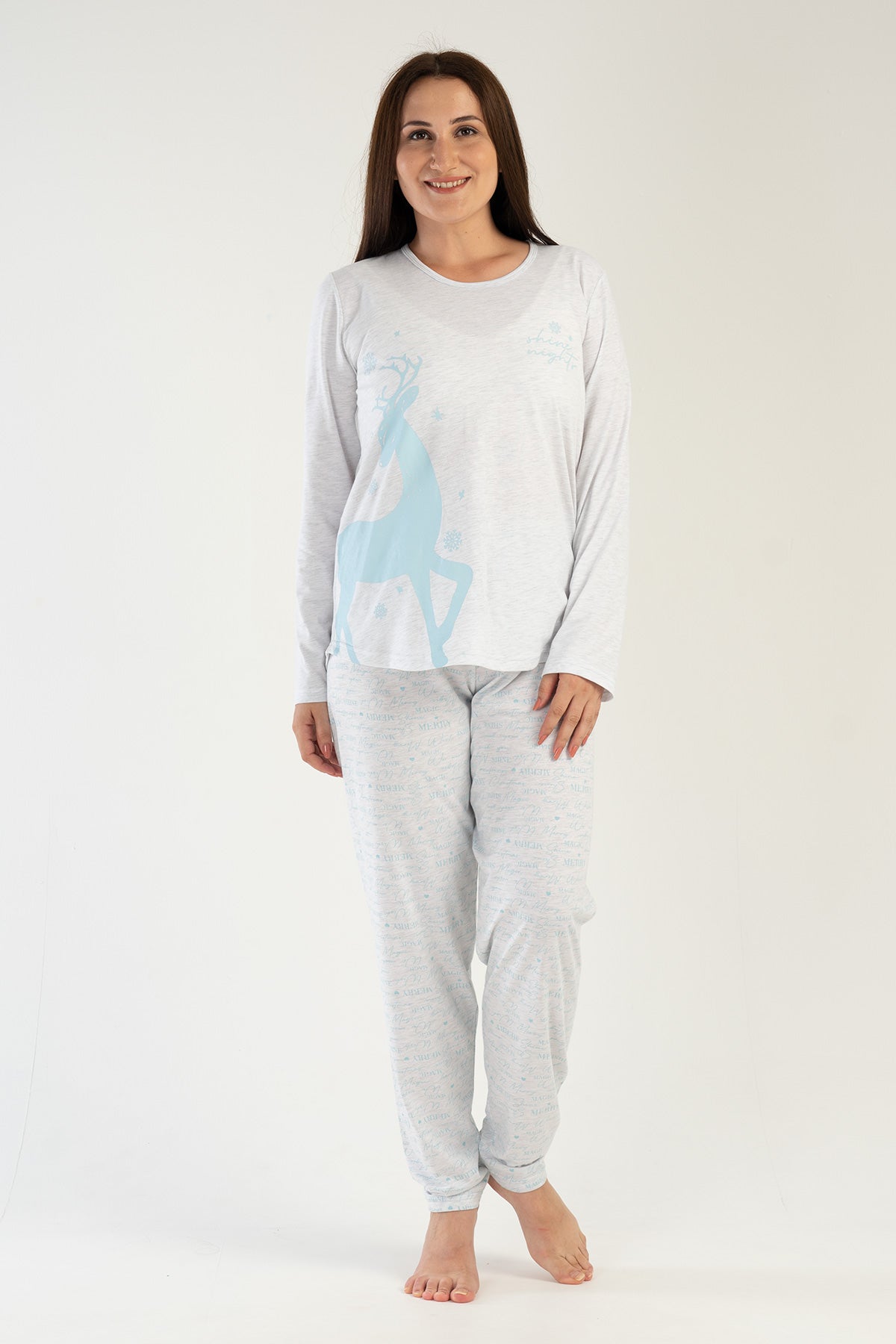 KADIN P.SUPREM XXL O YAKA UZUN KOL ETEGI OVAL PIJAMA TAKIM - GRAY MELANGE