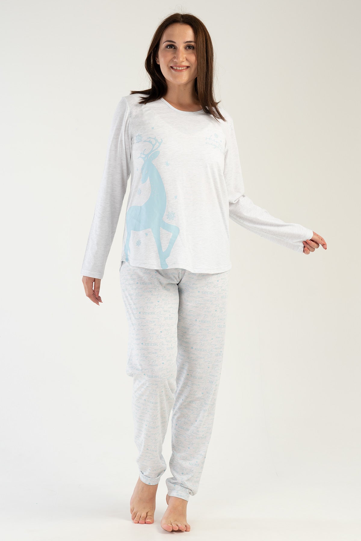 KADIN P.SUPREM XXL O YAKA UZUN KOL ETEGI OVAL PIJAMA TAKIM - GRAY MELANGE