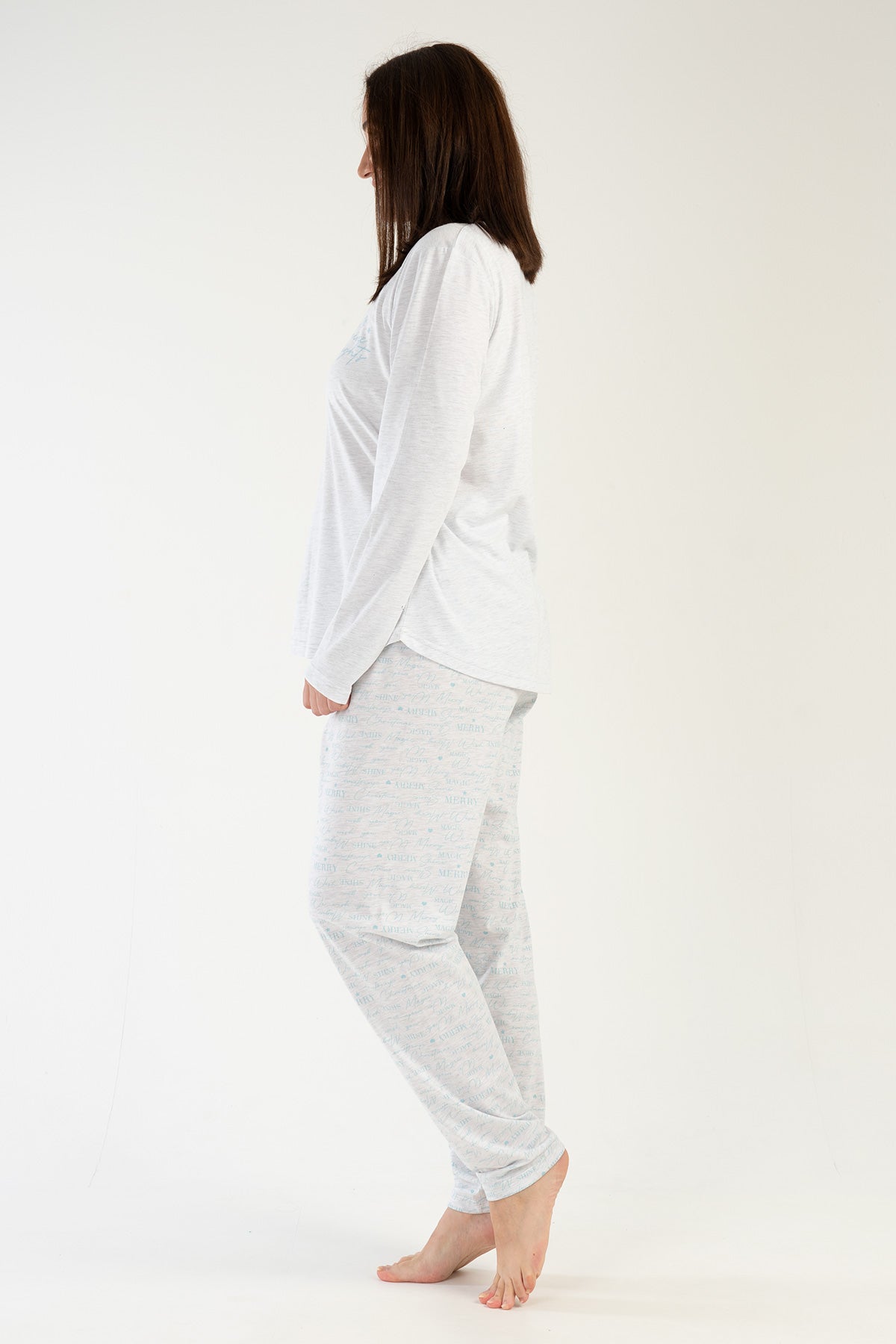 KADIN P.SUPREM XXL O YAKA UZUN KOL ETEGI OVAL PIJAMA TAKIM - GRAY MELANGE