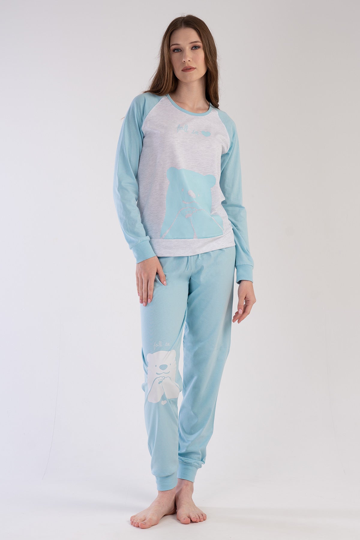 KADIN P.SUPREM O YAKA REGLAN UZUN KOL MANSETLI PIJAMA TAKIM - GRAY MELANGE