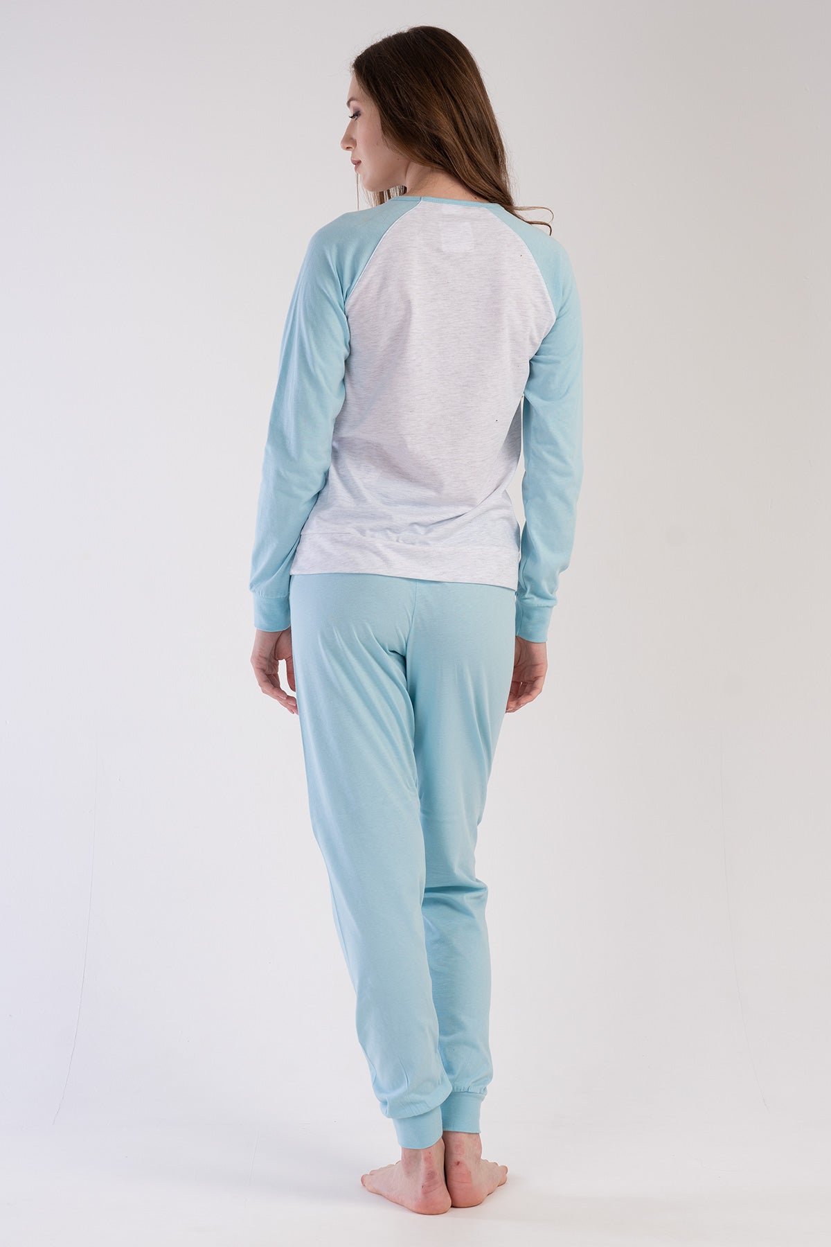 KADIN P.SUPREM O YAKA REGLAN UZUN KOL MANSETLI PIJAMA TAKIM - GRAY MELANGE