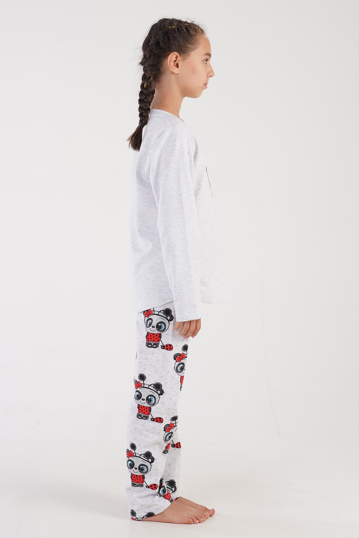 KIZ COCUK 2IPLIK O YAKA UZUN KOL ETEGI OVAL PIJAMA TAKIM(9-10/15-16) - GRAY MELANGE