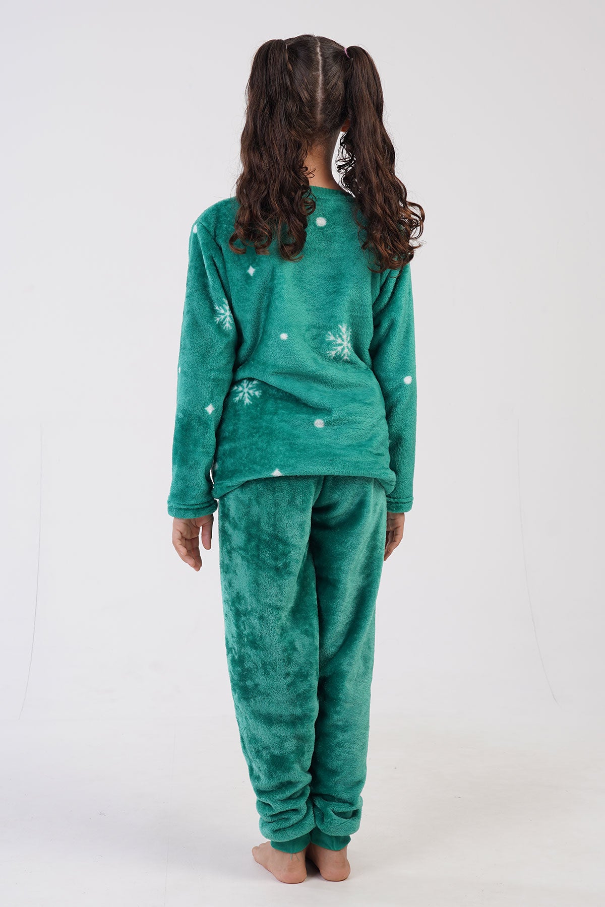 KIZ COCUK SOFT O YAKA UZUN KOL ETEGI OVAL MANSETLI PIJAMA TAKIM(7-8/13-14) - YESIL
