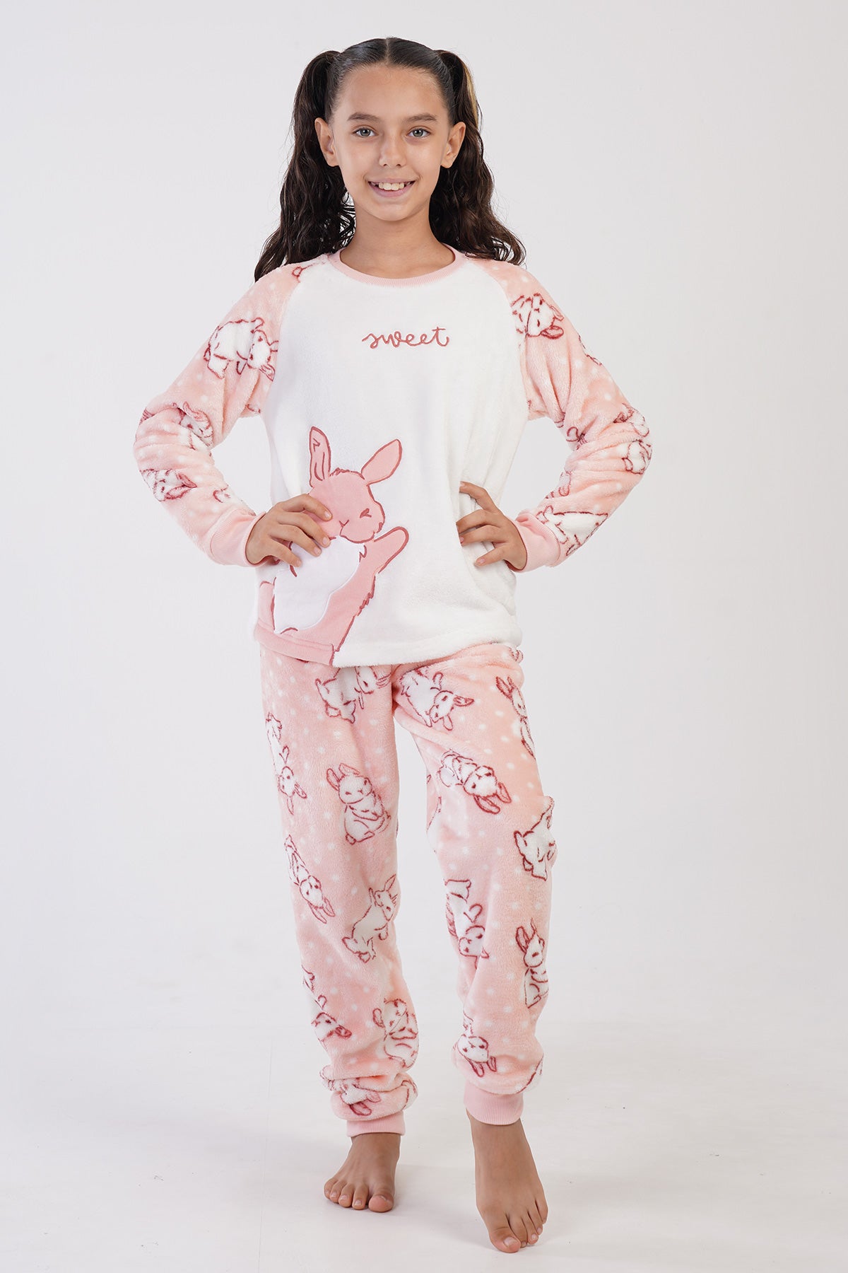 KIZ COCUK SOFT O YAKA REGLAN UZUN KOL ETEGI OVAL MANSETLI PIJAMA TAKIM(7-8/13-14) - TOZPEMBE001