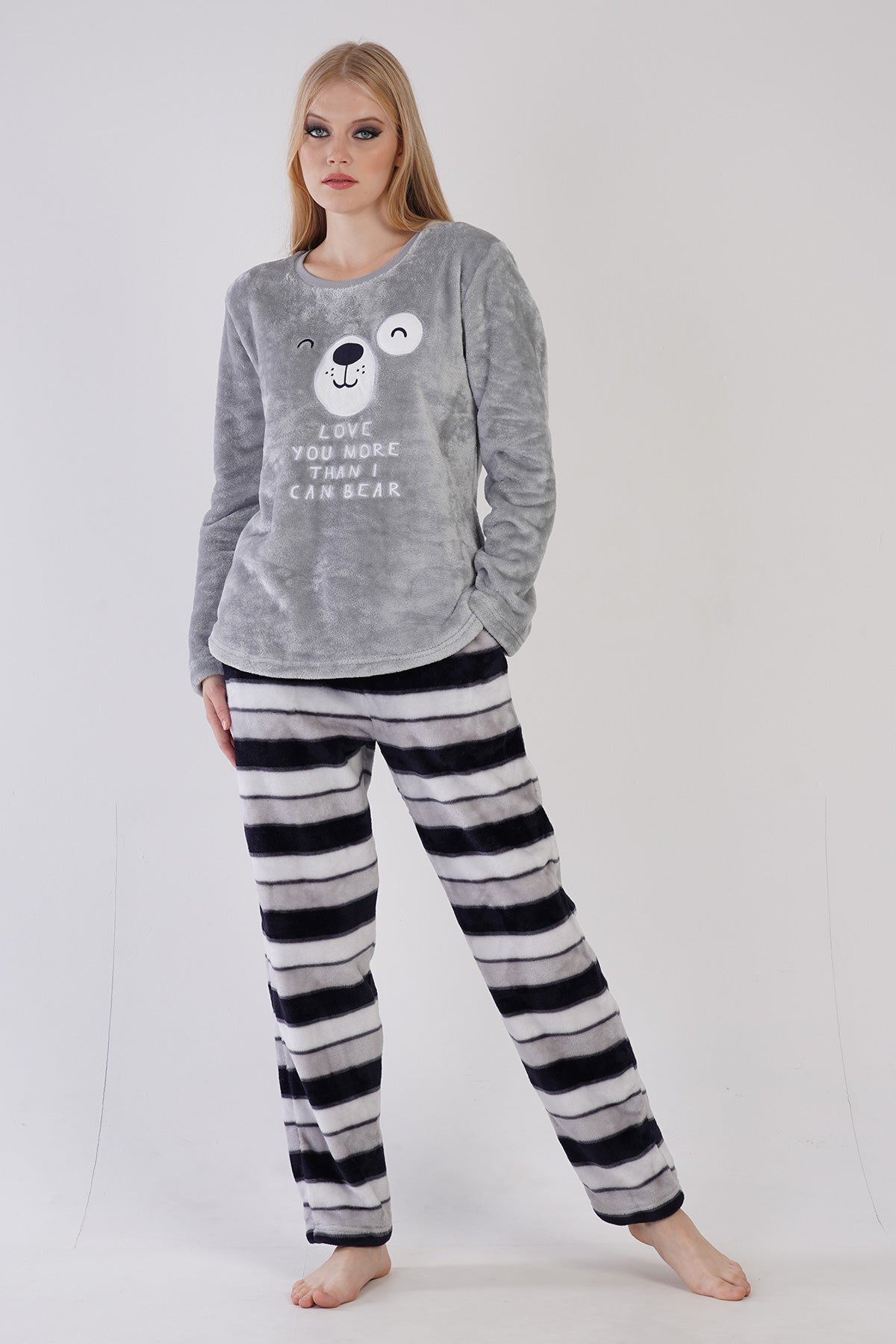 KADIN SOFT O YAKA UZUN KOL ETEGI OVAL CEPLI PIJAMA TAKIM - TAS