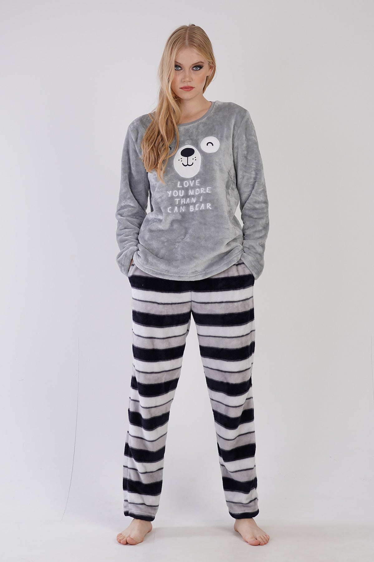 KADIN SOFT O YAKA UZUN KOL ETEGI OVAL CEPLI PIJAMA TAKIM - TAS