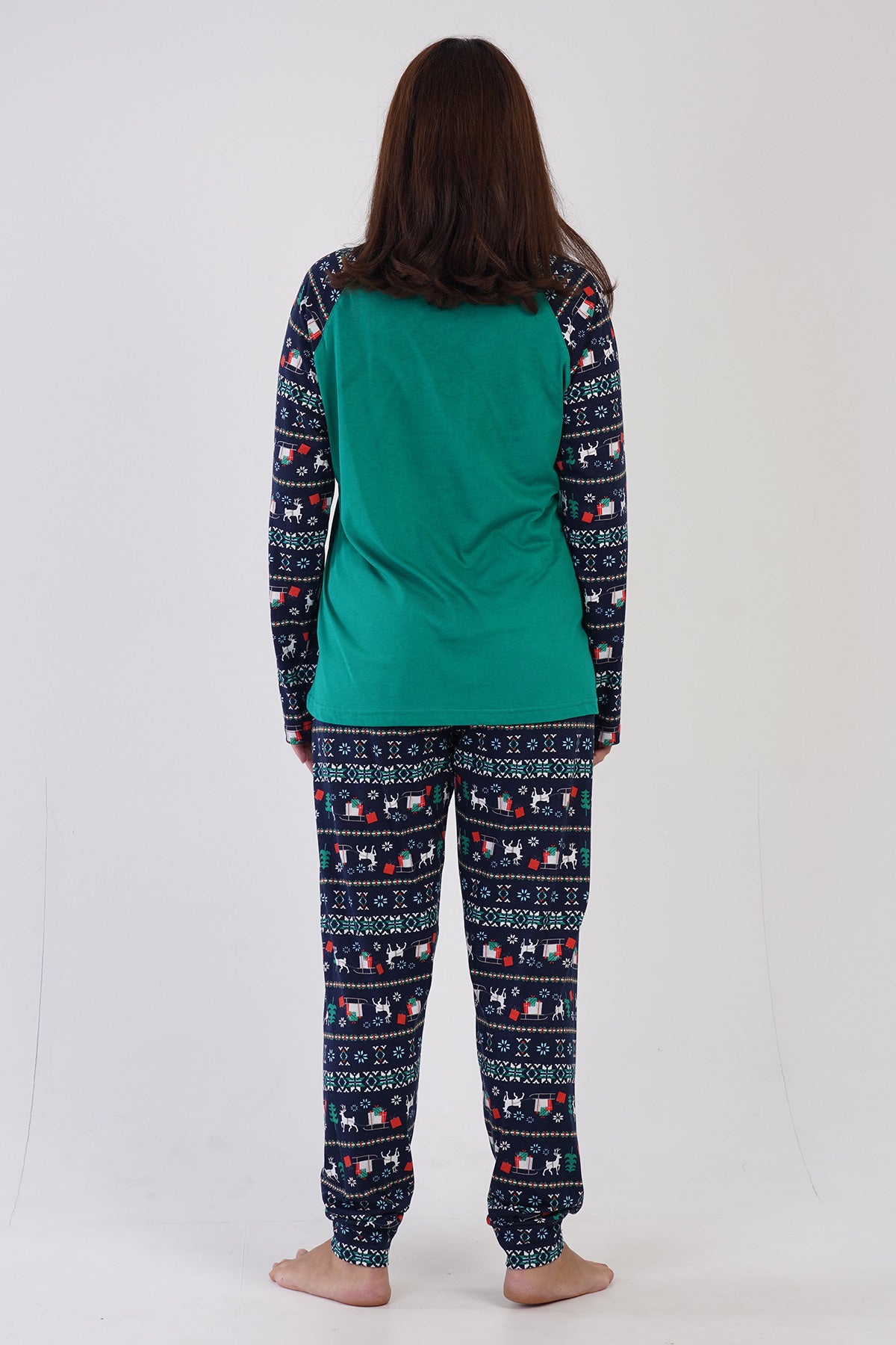 KADIN P.SUPREM XXL O YAKA REGLAN UZUN KOL ETEGI OVAL MANSETLI PIJAMA TAKIM - YESIL