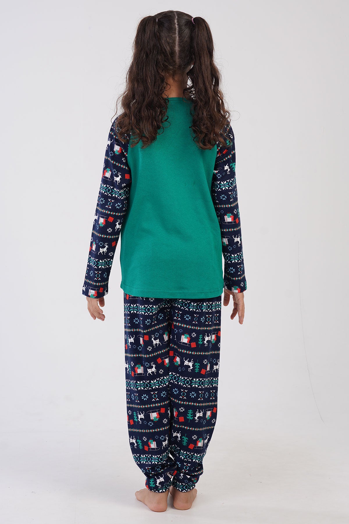 KIZ COCUK O.INTERLOK O YAKA REGLAN UZUN KOL ETEGI OVAL MANSETLI PIJAMA TAKIM(9-10/15-16) - YESIL