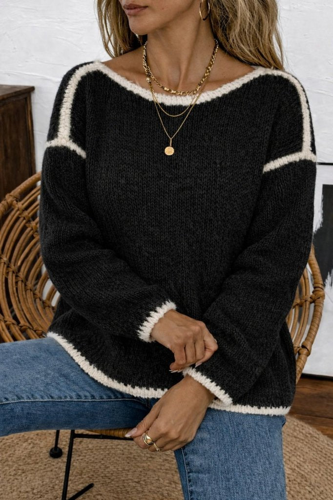 Women's Long-Sleeved Boat Neck Knit Blouse, 31652