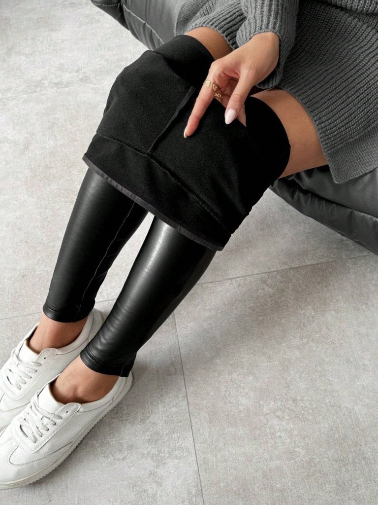Kadın Yüksek Bel şardonlu Parlak Deri Tayt , 31673