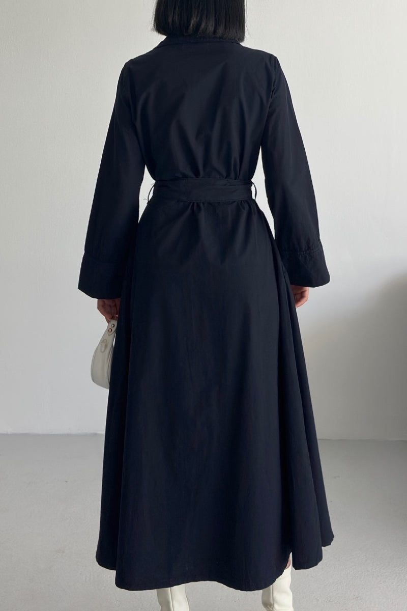 Düğmeli Uzun Boy Kot Elbise - Lacivert Renk - (S-XL) - 6