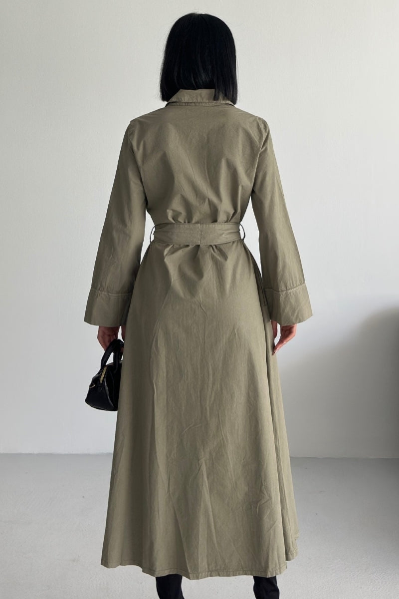 Düğmeli Uzun Boy Kot Elbise - Yeşil - (S-XL) - 6