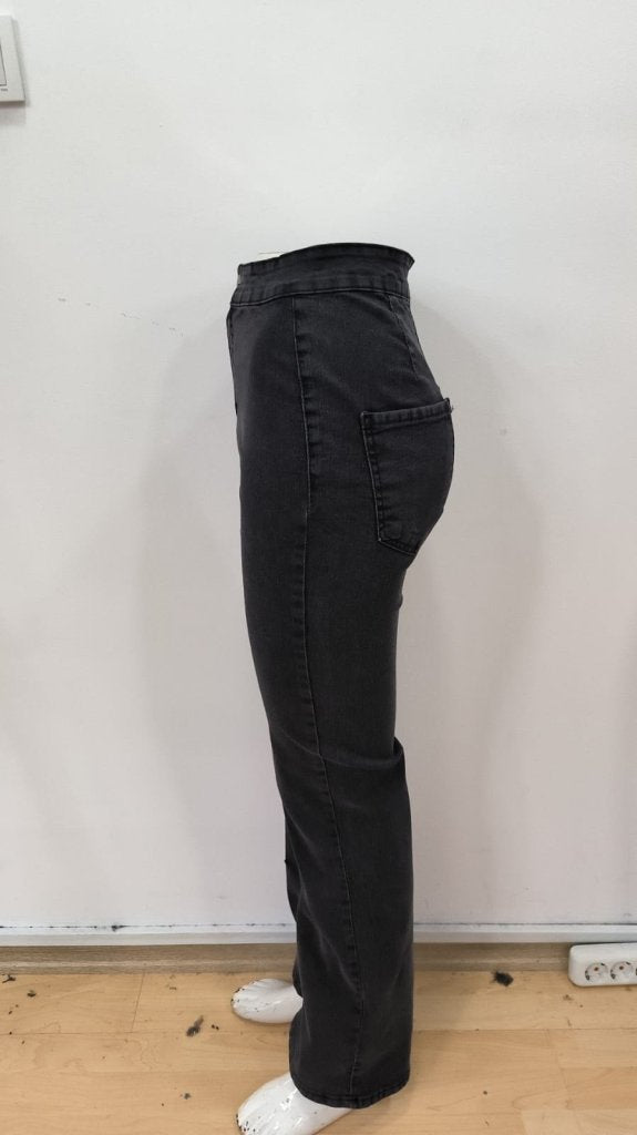 Kadın Yüksek Bel Tek Düğmeli Paçaya Doğru Genişleyen Kot Pantolon, 36929