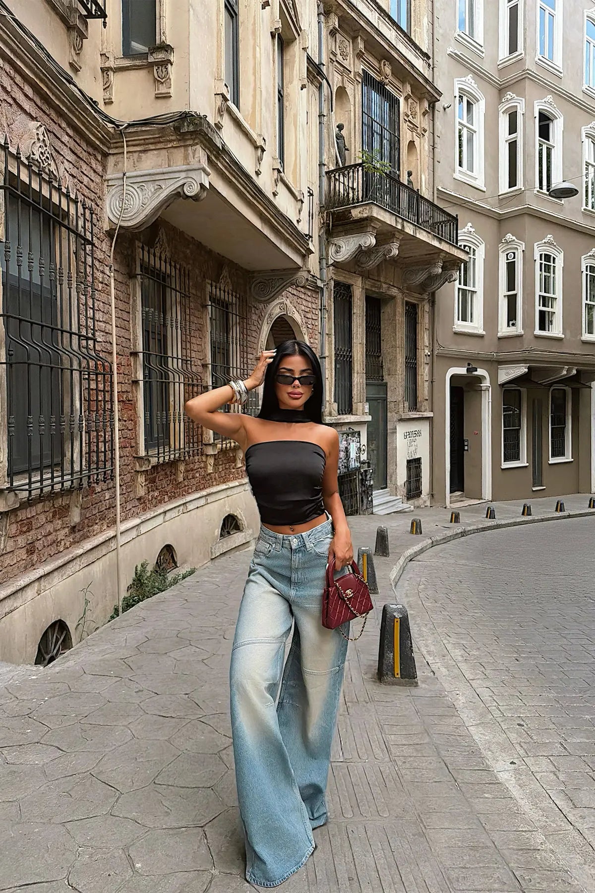 Siyah Saten Crop Top