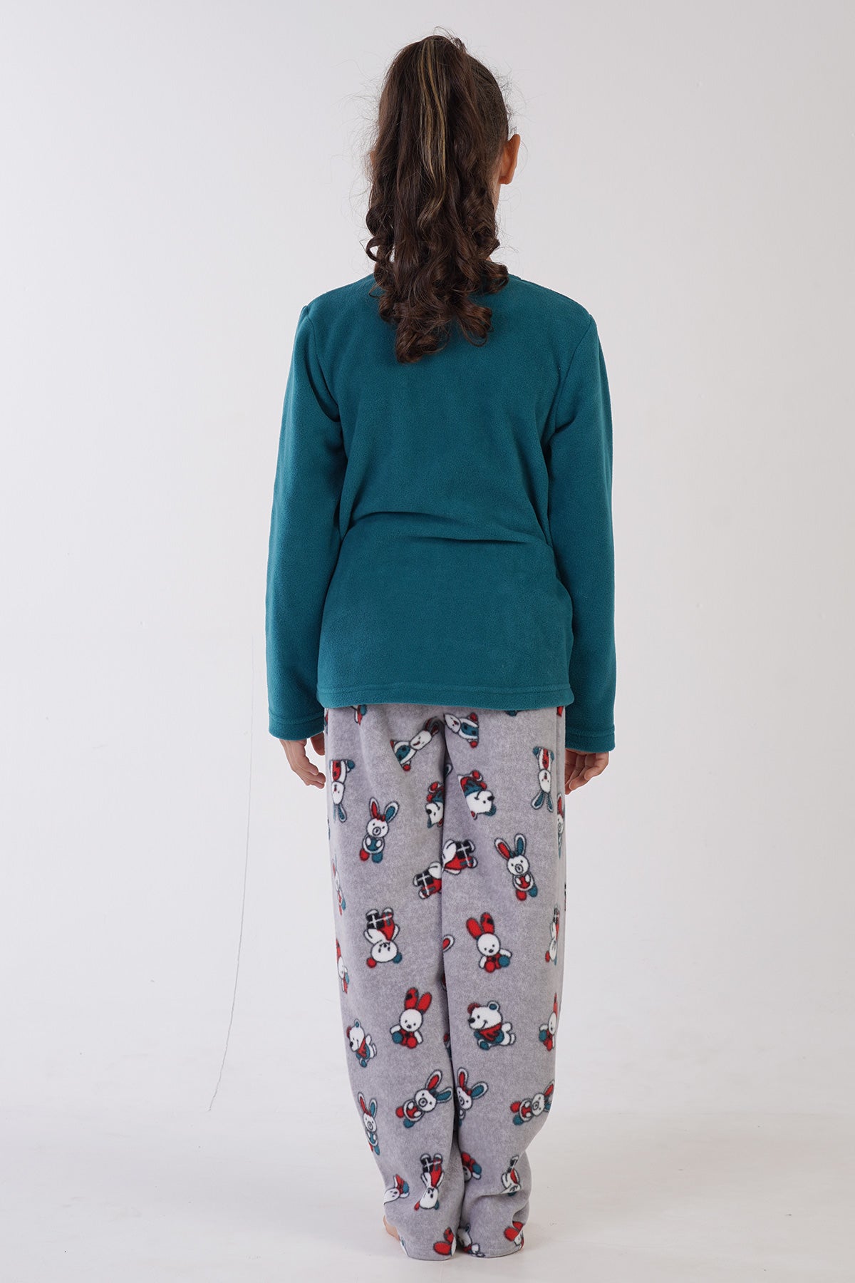 KIZ COCUK POLAR O YAKA UZUN KOL ETEGI OVAL PIJAMA TAKIM(9-10/15-16) - PETROL