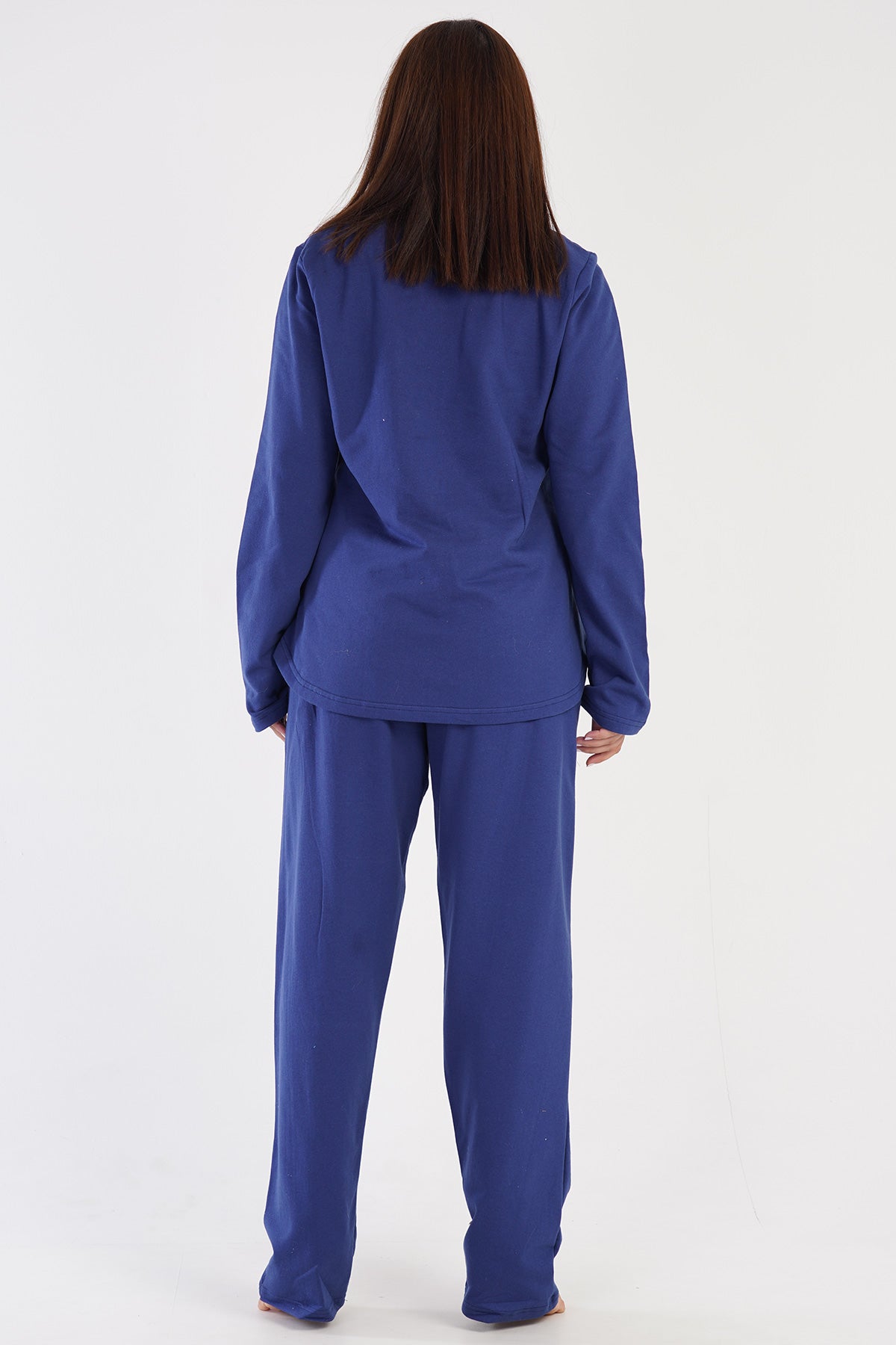 KADIN 2IPLIK XXL O YAKA UZUN KOL ETEGI OVAL CEPLI PIJAMA TAKIM - 1193INDIGO