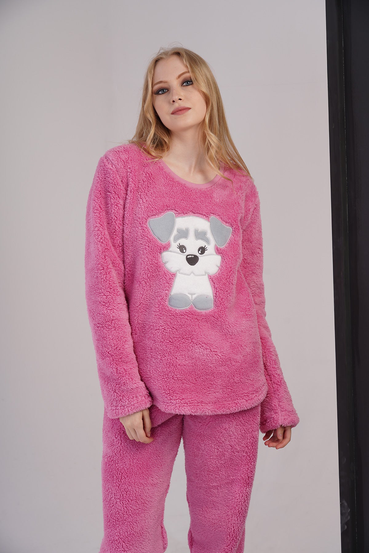 KADIN WELSOFT O YAKA UZUN KOL ETEGI OVAL CEPLI PIJAMA TAKIM - PINK