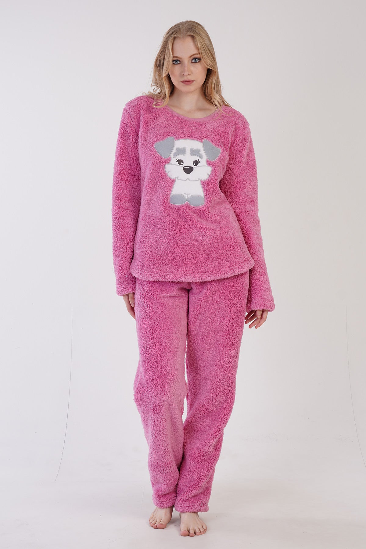 KADIN WELSOFT O YAKA UZUN KOL ETEGI OVAL CEPLI PIJAMA TAKIM - PINK
