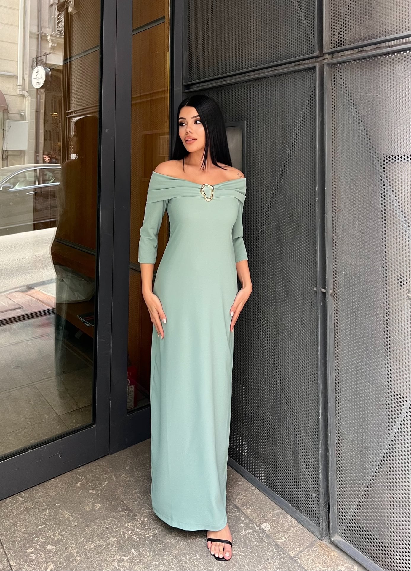 3061 BOAT NECK DRESS WITH ACCESSORIES