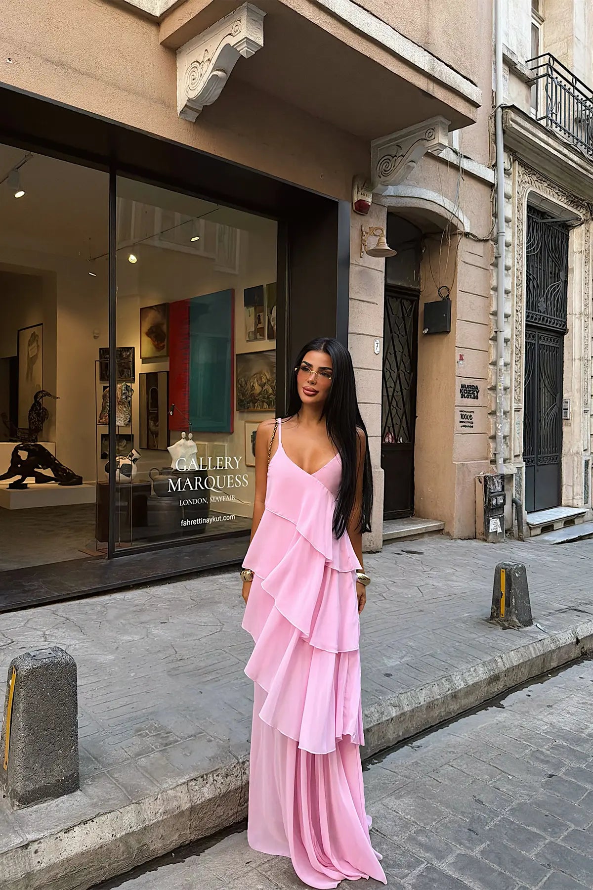 Pembe Askılı Tül Elbise