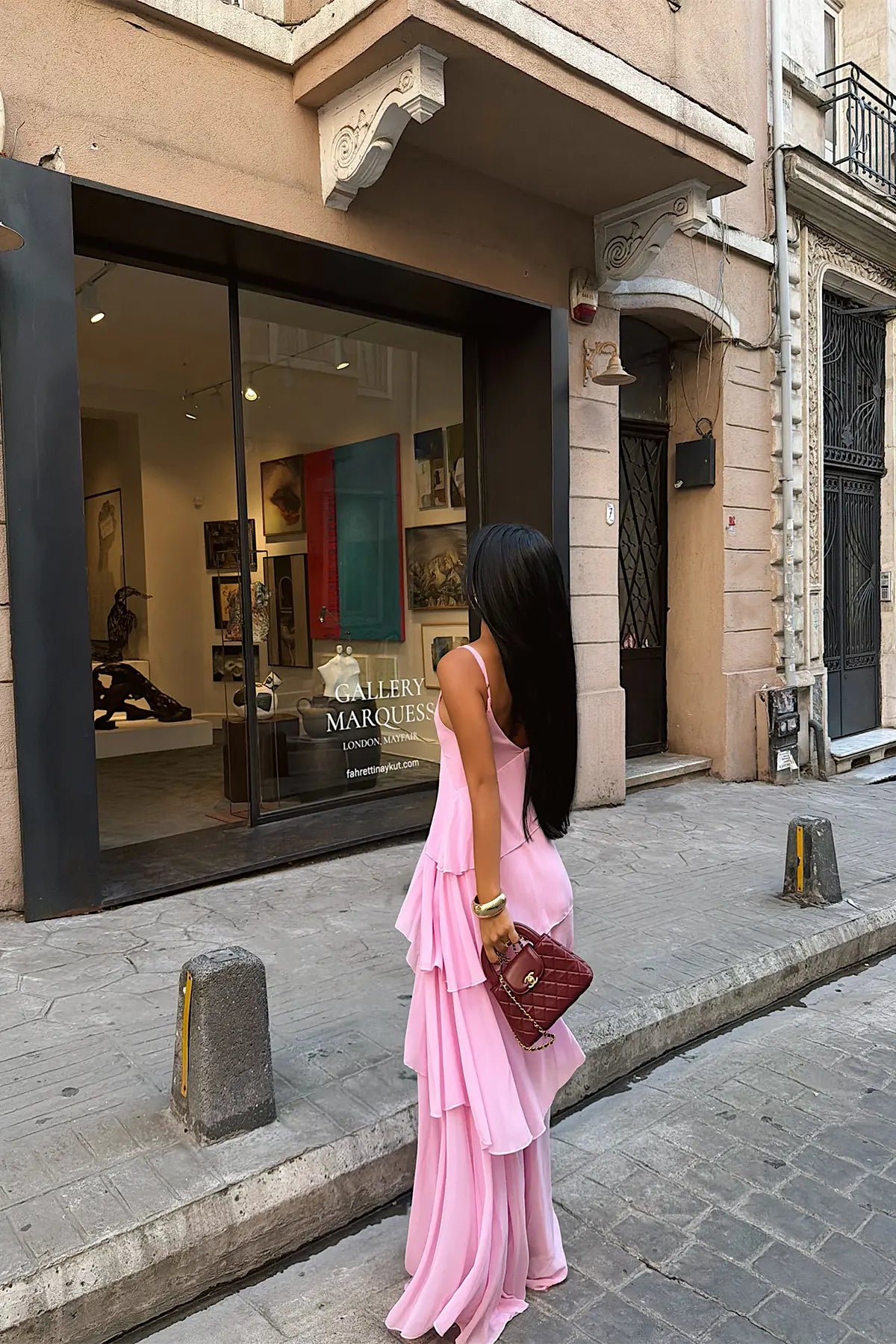 Pembe Askılı Tül Elbise