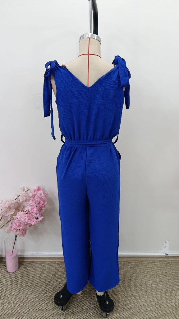 Kadın Omuzlardan Bağlamalı V Yakalı Beli Kuşaklı Aerobin Tulum, 35610