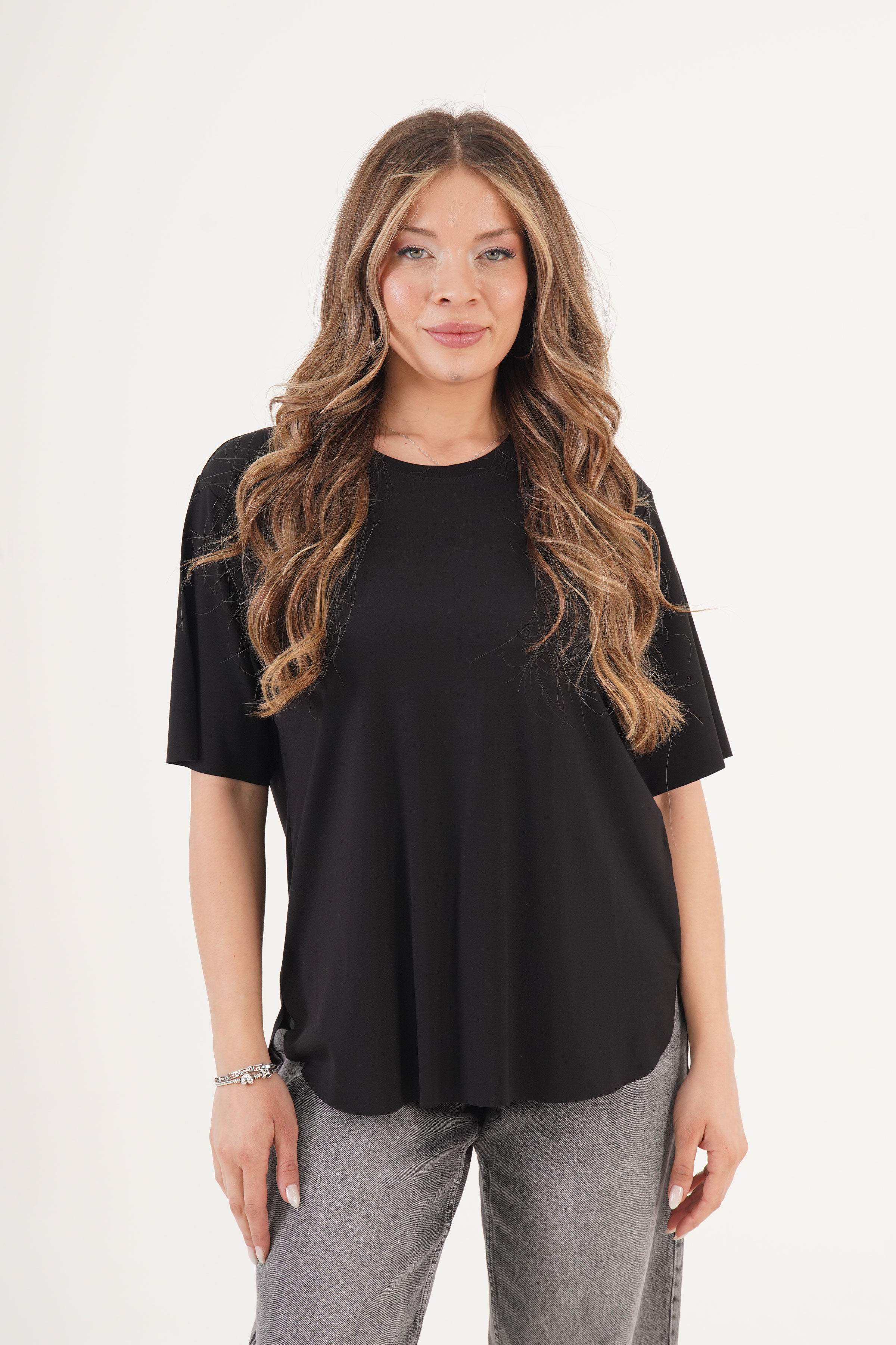 Dikişsiz Bisiklet Yaka Toptan Siyah Tişört