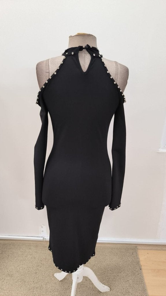 Women's Off-the-Shoulder Halter Neck Jewel Embellished Midi Scuba Dress, 31018