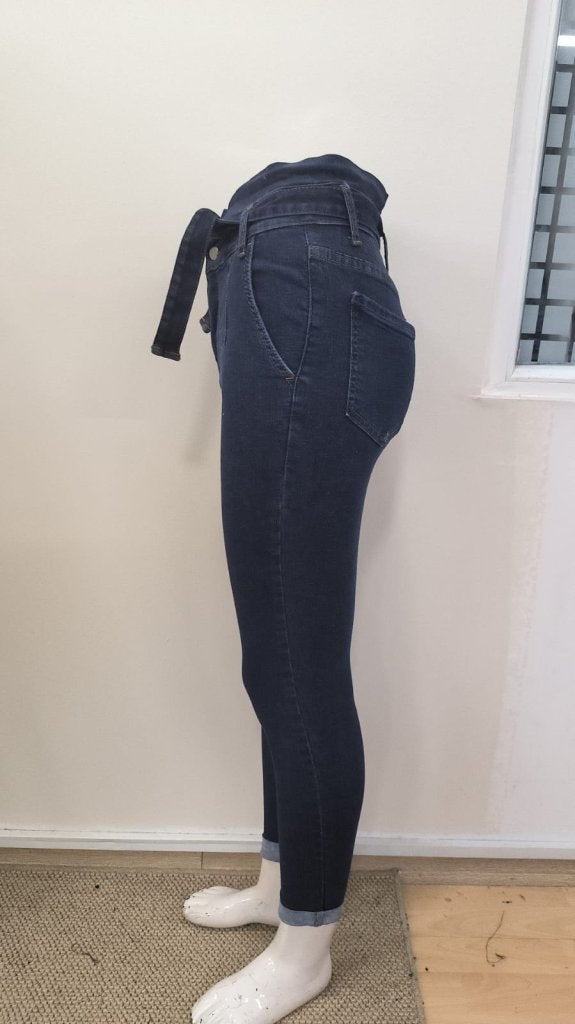 Kadın Yüksek Bel Düğmeli Yırtık Kot Pantolon , 31069